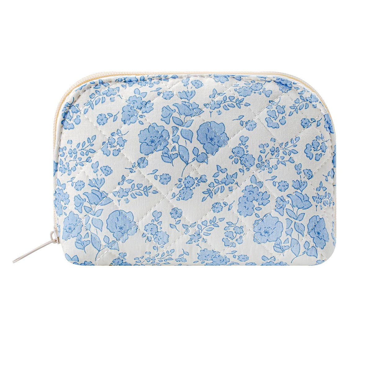 JOVAKIT Quilted Conch Shaped Makeup Bag Cosmetic Bag for Women, Floral Coquette Cotton Travel Makeup Case Toiletry Zipper Make Up Pouch, Travel Storage Organizer Stuff (Blue Floral) - thewildfolk JOVAKIT Quilted Conch Shaped Makeup Bag Cosmetic Bag for Women, Floral Coquette Cotton Travel Makeup Case Toiletry Zipper Make Up Pouch, Travel Storage Organizer Stuff (Blue Floral)