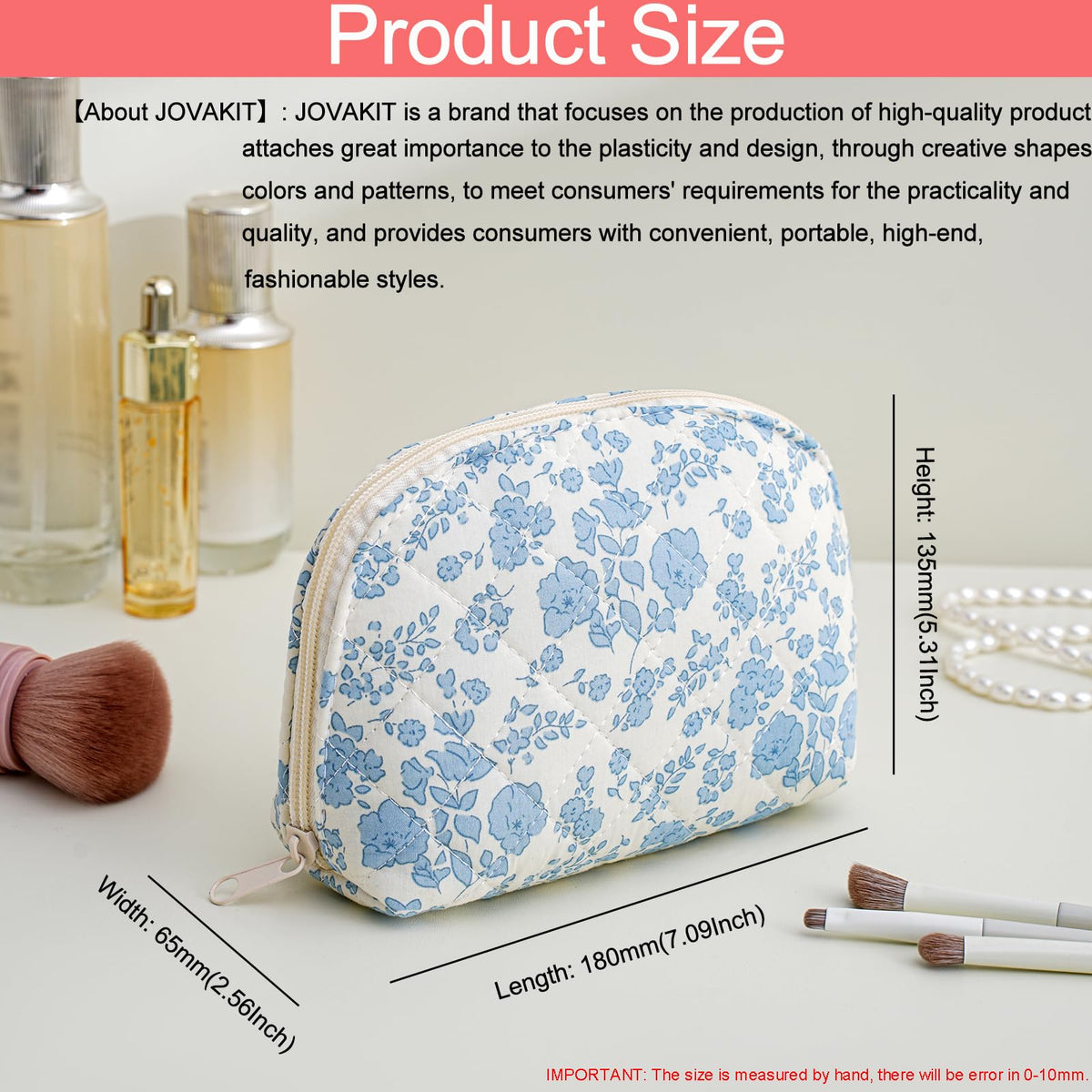 JOVAKIT Quilted Conch Shaped Makeup Bag Cosmetic Bag for Women, Floral Coquette Cotton Travel Makeup Case Toiletry Zipper Make Up Pouch, Travel Storage Organizer Stuff (Blue Floral) - thewildfolk JOVAKIT Quilted Conch Shaped Makeup Bag Cosmetic Bag for Women, Floral Coquette Cotton Travel Makeup Case Toiletry Zipper Make Up Pouch, Travel Storage Organizer Stuff (Blue Floral)
