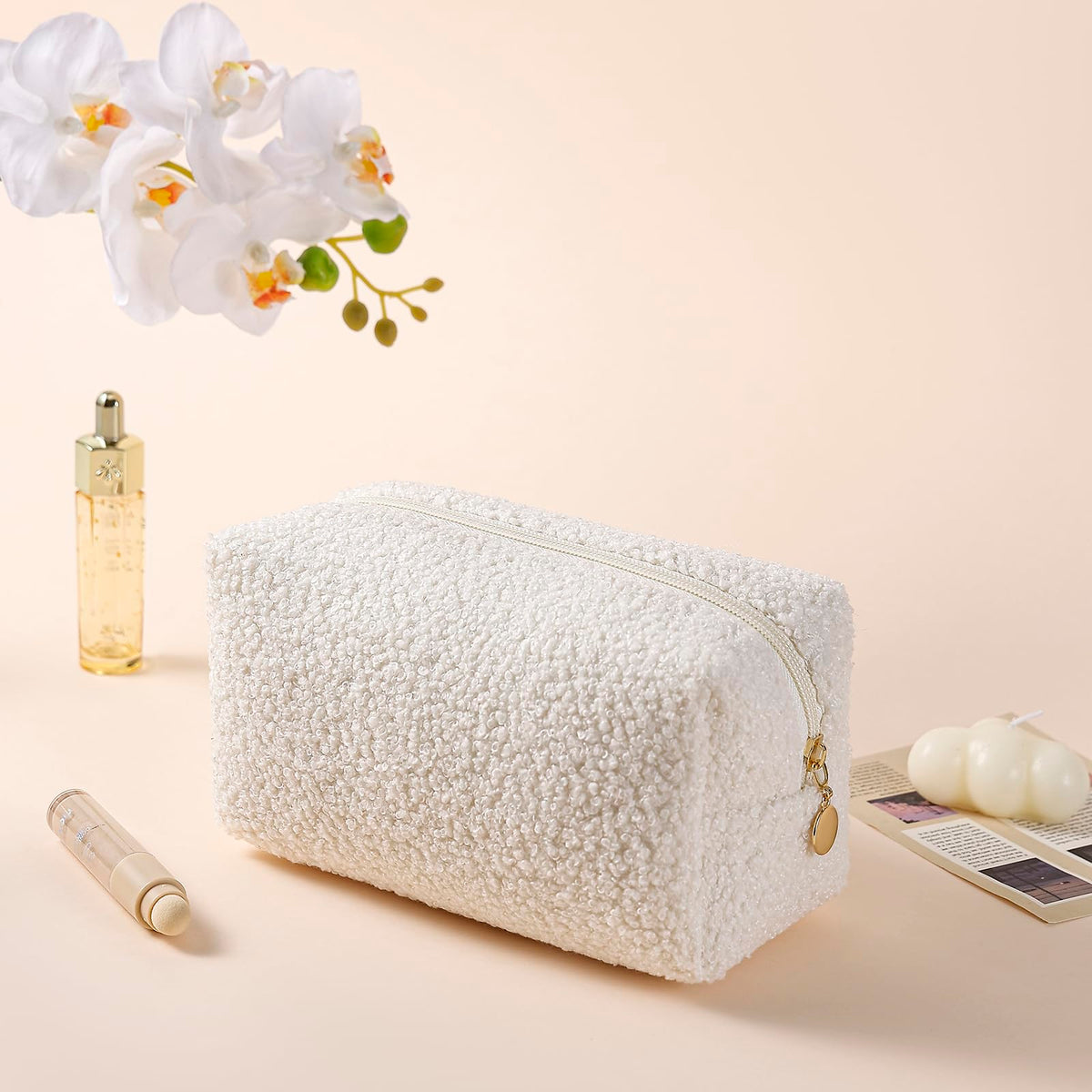 JOVAKIT Travel Makeup Bag Cosmetic Bag for Women, Fashion Christmas Gifts, Plush Zipper Make Up Pouch, Large Capacity Toiletry Organizer Makeup, Portable Storage Bag Trendy Stuff (White) - thewildfolk JOVAKIT Travel Makeup Bag Cosmetic Bag for Women, Fashion Christmas Gifts, Plush Zipper Make Up Pouch, Large Capacity Toiletry Organizer Makeup, Portable Storage Bag Trendy Stuff (White)