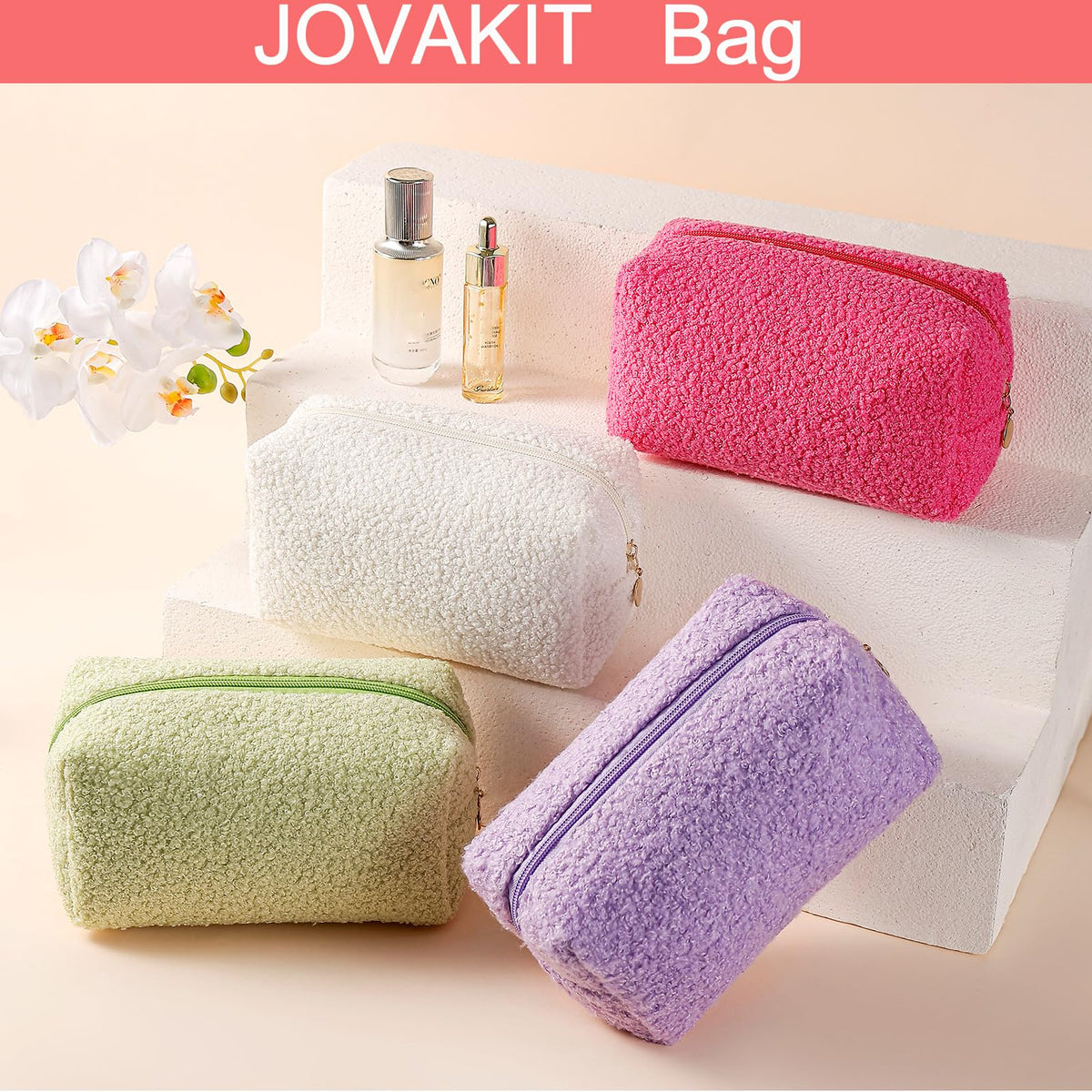 JOVAKIT Travel Makeup Bag Cosmetic Bag for Women, Fashion Christmas Gifts, Plush Zipper Make Up Pouch, Large Capacity Toiletry Organizer Makeup, Portable Storage Bag Trendy Stuff (White) - thewildfolk JOVAKIT Travel Makeup Bag Cosmetic Bag for Women, Fashion Christmas Gifts, Plush Zipper Make Up Pouch, Large Capacity Toiletry Organizer Makeup, Portable Storage Bag Trendy Stuff (White)