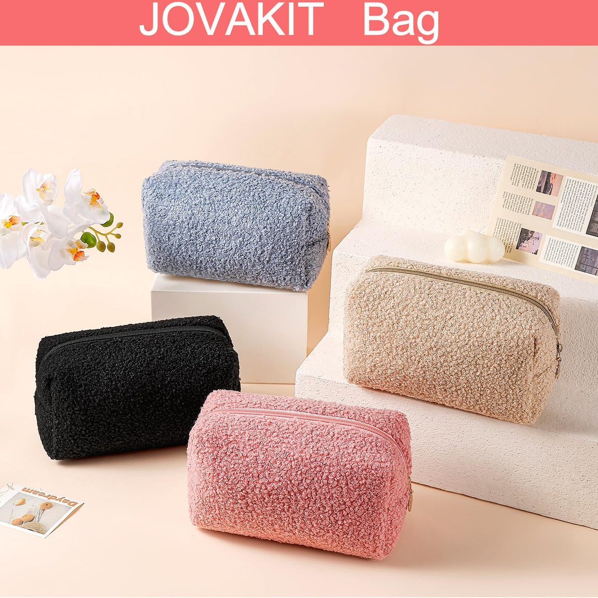 JOVAKIT Travel Makeup Bag Cosmetic Bag for Women, Fashion Christmas Gifts, Plush Zipper Make Up Pouch, Large Capacity Toiletry Organizer Makeup, Portable Storage Bag Trendy Stuff (White) - thewildfolk JOVAKIT Travel Makeup Bag Cosmetic Bag for Women, Fashion Christmas Gifts, Plush Zipper Make Up Pouch, Large Capacity Toiletry Organizer Makeup, Portable Storage Bag Trendy Stuff (White)