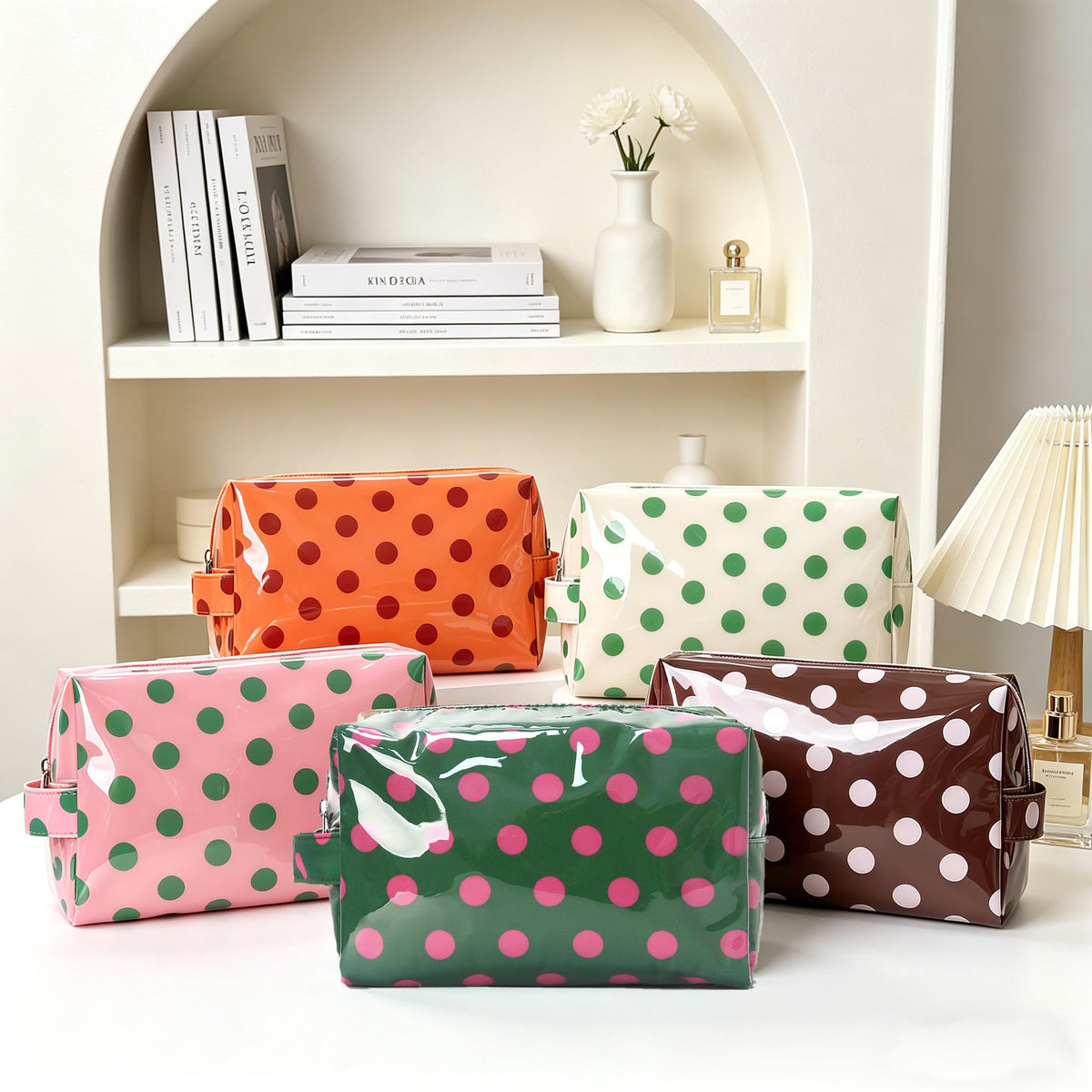 JQWYGB Small Polka Dots Cosmetic Bags Women’s PVC Makeup Purse Waterproof Toiletry Bag Multi-Use Cosmetic Pouch Travel Work - thewildfolk JQWYGB Small Polka Dots Cosmetic Bags Women’s PVC Makeup Purse Waterproof Toiletry Bag Multi-Use Cosmetic Pouch Travel Work