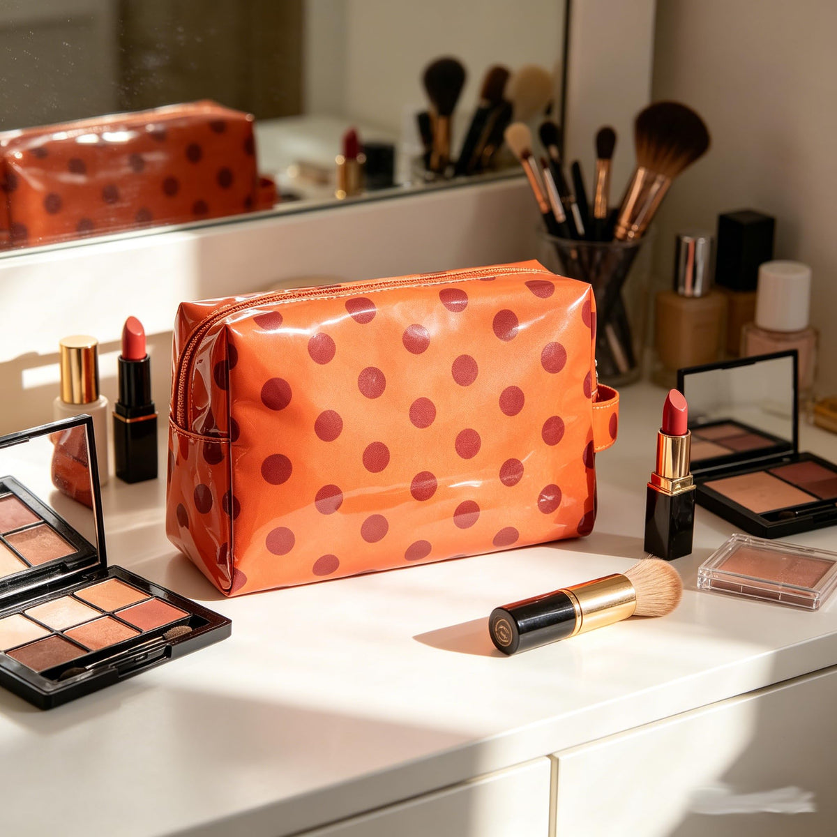JQWYGB Small Polka Dots Cosmetic Bags Women’s PVC Makeup Purse Waterproof Toiletry Bag Multi-Use Cosmetic Pouch Travel Work - thewildfolk JQWYGB Small Polka Dots Cosmetic Bags Women’s PVC Makeup Purse Waterproof Toiletry Bag Multi-Use Cosmetic Pouch Travel Work