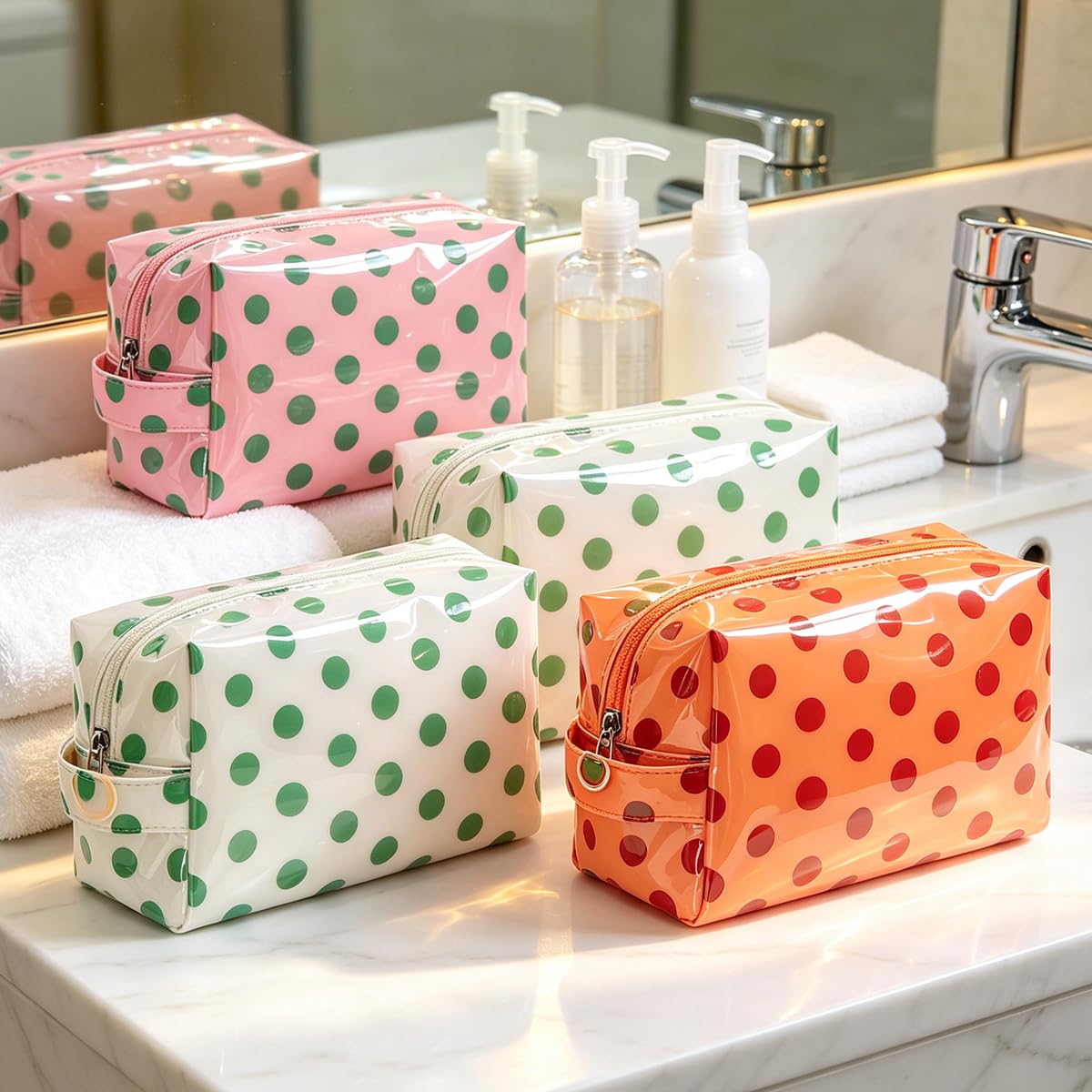 JQWYGB Small Polka Dots Cosmetic Bags Women’s PVC Makeup Purse Waterproof Toiletry Bag Multi-Use Cosmetic Pouch Travel Work - thewildfolk JQWYGB Small Polka Dots Cosmetic Bags Women’s PVC Makeup Purse Waterproof Toiletry Bag Multi-Use Cosmetic Pouch Travel Work