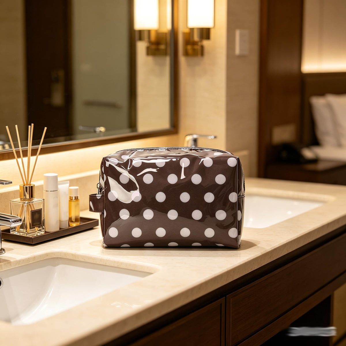 JQWYGB Small Polka Dots Cosmetic Bags Women’s PVC Makeup Purse Waterproof Toiletry Bag Multi-Use Cosmetic Pouch Travel Work - thewildfolk JQWYGB Small Polka Dots Cosmetic Bags Women’s PVC Makeup Purse Waterproof Toiletry Bag Multi-Use Cosmetic Pouch Travel Work