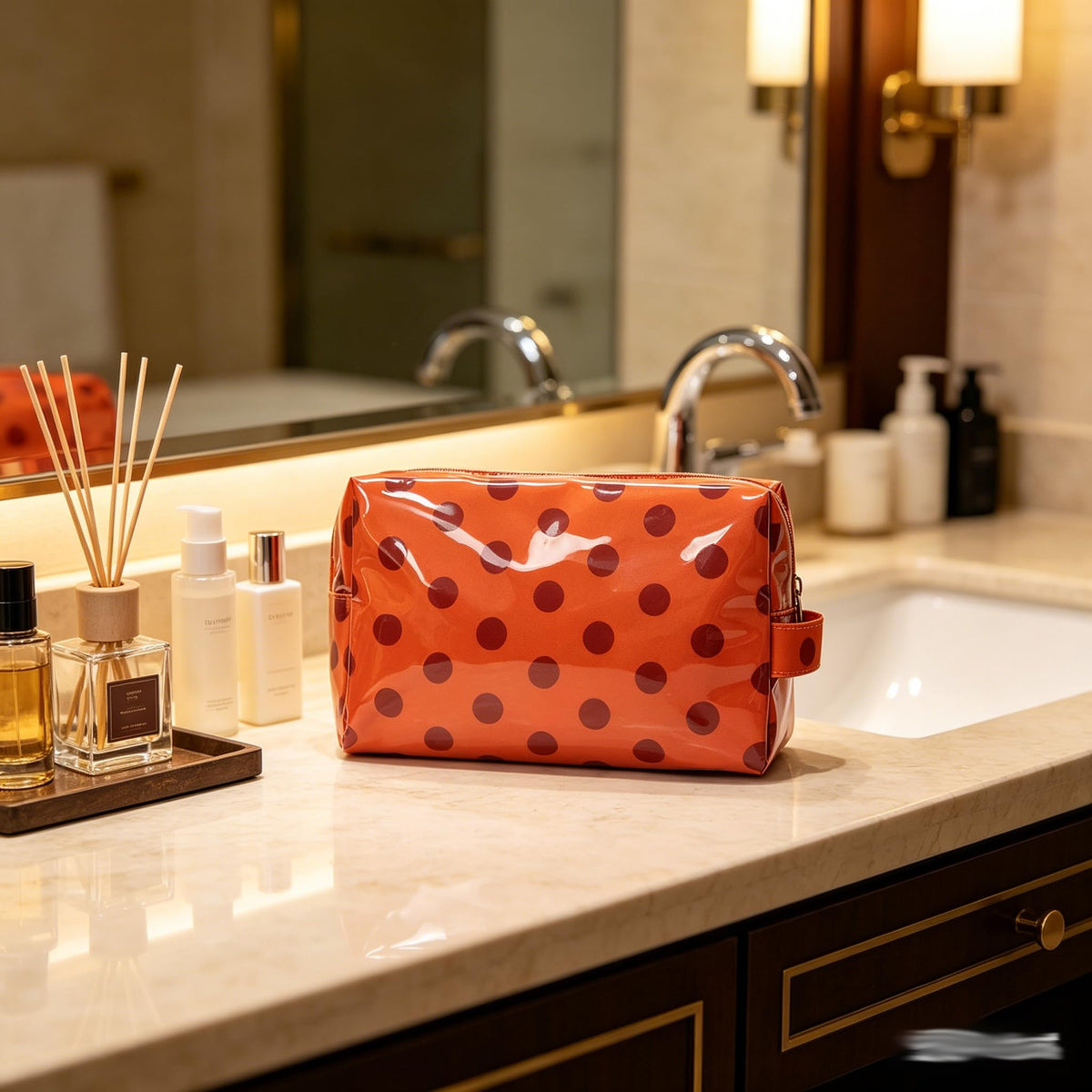 JQWYGB Small Polka Dots Cosmetic Bags Women’s PVC Makeup Purse Waterproof Toiletry Bag Multi-Use Cosmetic Pouch Travel Work - thewildfolk JQWYGB Small Polka Dots Cosmetic Bags Women’s PVC Makeup Purse Waterproof Toiletry Bag Multi-Use Cosmetic Pouch Travel Work