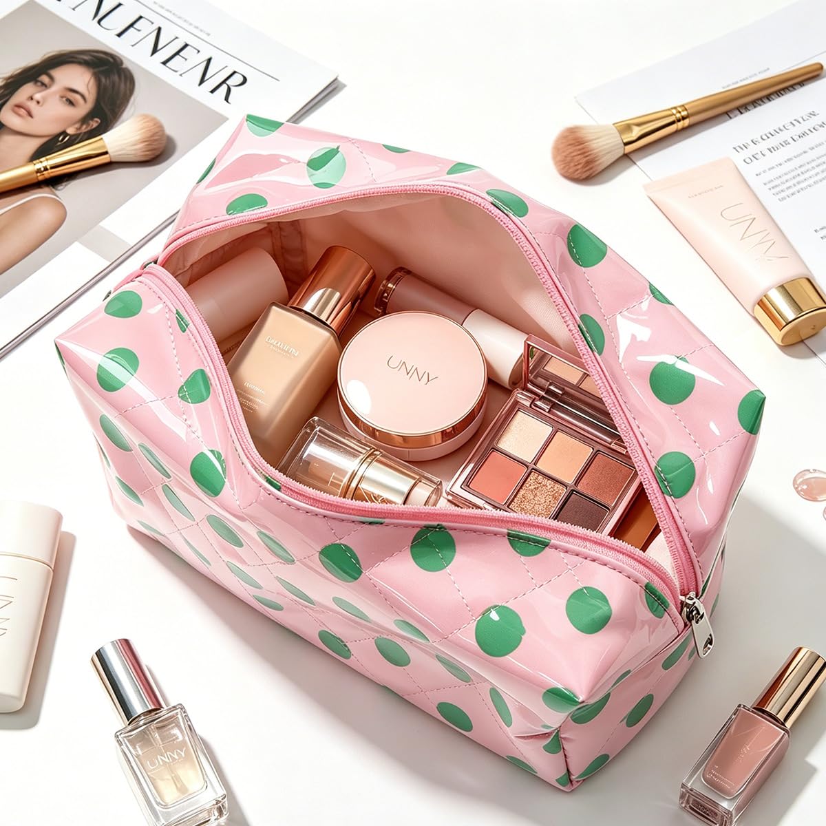 JQWYGB Small Polka Dots Cosmetic Bags Women’s PVC Makeup Purse Waterproof Toiletry Bag Multi-Use Cosmetic Pouch Travel Work - thewildfolk JQWYGB Small Polka Dots Cosmetic Bags Women’s PVC Makeup Purse Waterproof Toiletry Bag Multi-Use Cosmetic Pouch Travel Work