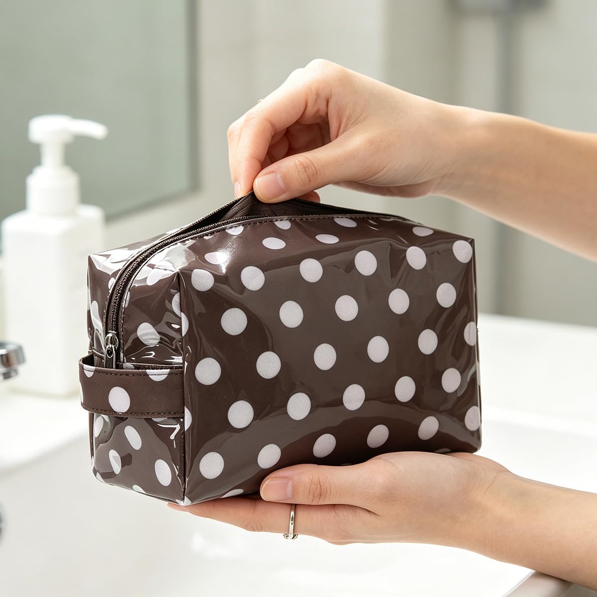 JQWYGB Small Polka Dots Cosmetic Bags Women’s PVC Makeup Purse Waterproof Toiletry Bag Multi-Use Cosmetic Pouch Travel Work - thewildfolk JQWYGB Small Polka Dots Cosmetic Bags Women’s PVC Makeup Purse Waterproof Toiletry Bag Multi-Use Cosmetic Pouch Travel Work
