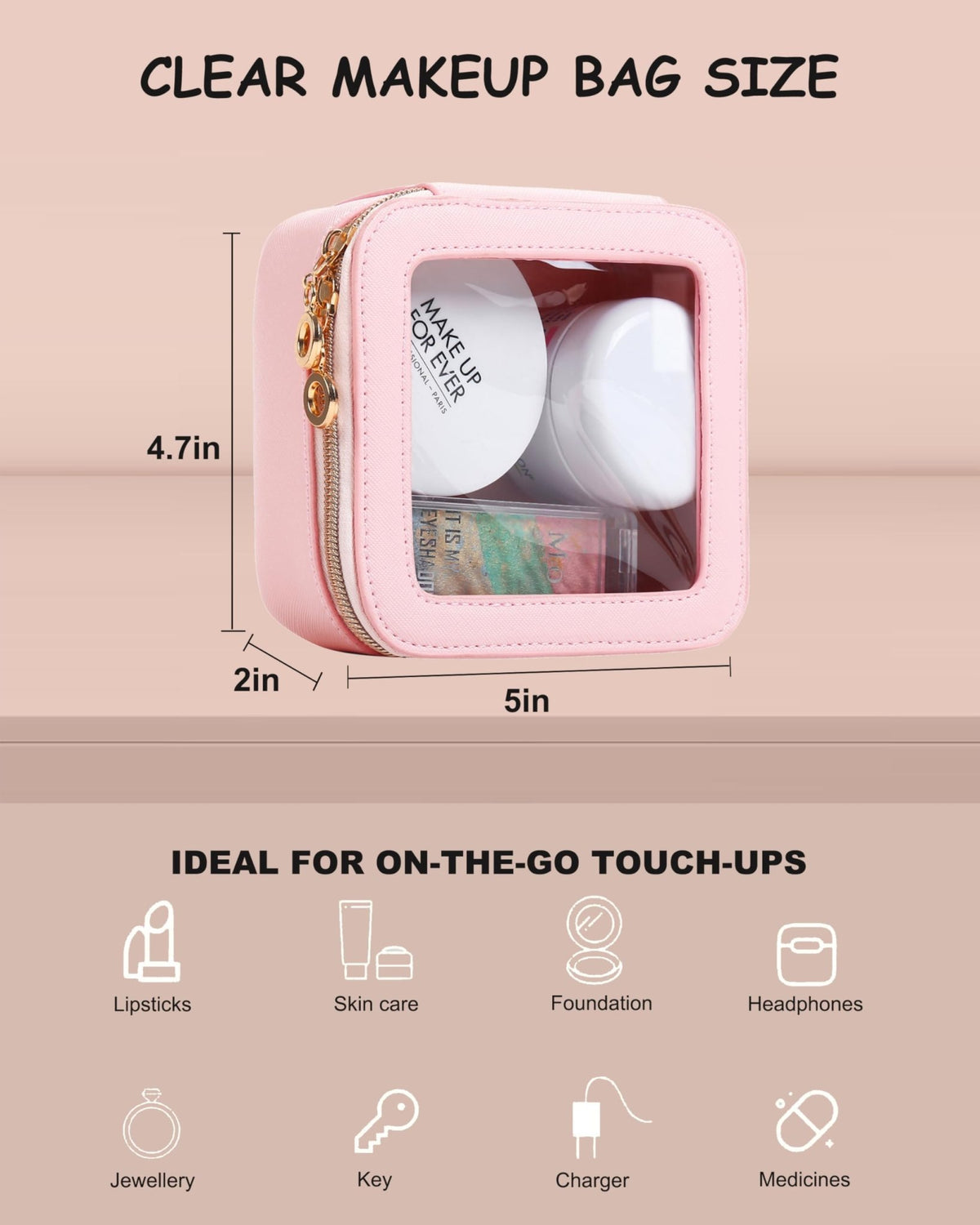 JRQCSJY Small Clear Makeup Bag for Purse, Cute Mini Clear Cosmetic Bag Case Organizer, TSA Approved Square Small Makeup Case Pouch with Zipper, Car Travel Purse Essentials for Women (Pink, S) - thewildfolk JRQCSJY Small Clear Makeup Bag for Purse, Cute Mini Clear Cosmetic Bag Case Organizer, TSA Approved Square Small Makeup Case Pouch with Zipper, Car Travel Purse Essentials for Women (Pink, S)