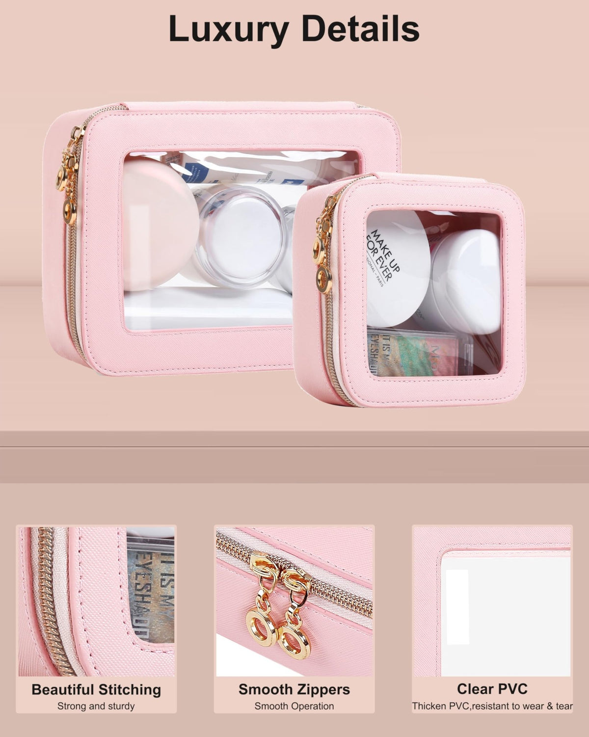 JRQCSJY Small Clear Makeup Bag for Purse, Cute Mini Clear Cosmetic Bag Case Organizer, TSA Approved Square Small Makeup Case Pouch with Zipper, Car Travel Purse Essentials for Women (Pink, S) - thewildfolk JRQCSJY Small Clear Makeup Bag for Purse, Cute Mini Clear Cosmetic Bag Case Organizer, TSA Approved Square Small Makeup Case Pouch with Zipper, Car Travel Purse Essentials for Women (Pink, S)