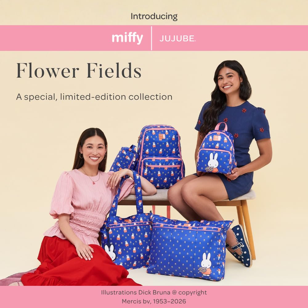 JuJuBe Miffy Flower Fields Travel Makeup Bag for Women, Portable Cosmetic Toiletry Bag, Zipper Makeup Organizer Pouch for Skincare, Brushes & Accessories - thewildfolk JuJuBe Miffy Flower Fields Travel Makeup Bag for Women, Portable Cosmetic Toiletry Bag, Zipper Makeup Organizer Pouch for Skincare, Brushes & Accessories