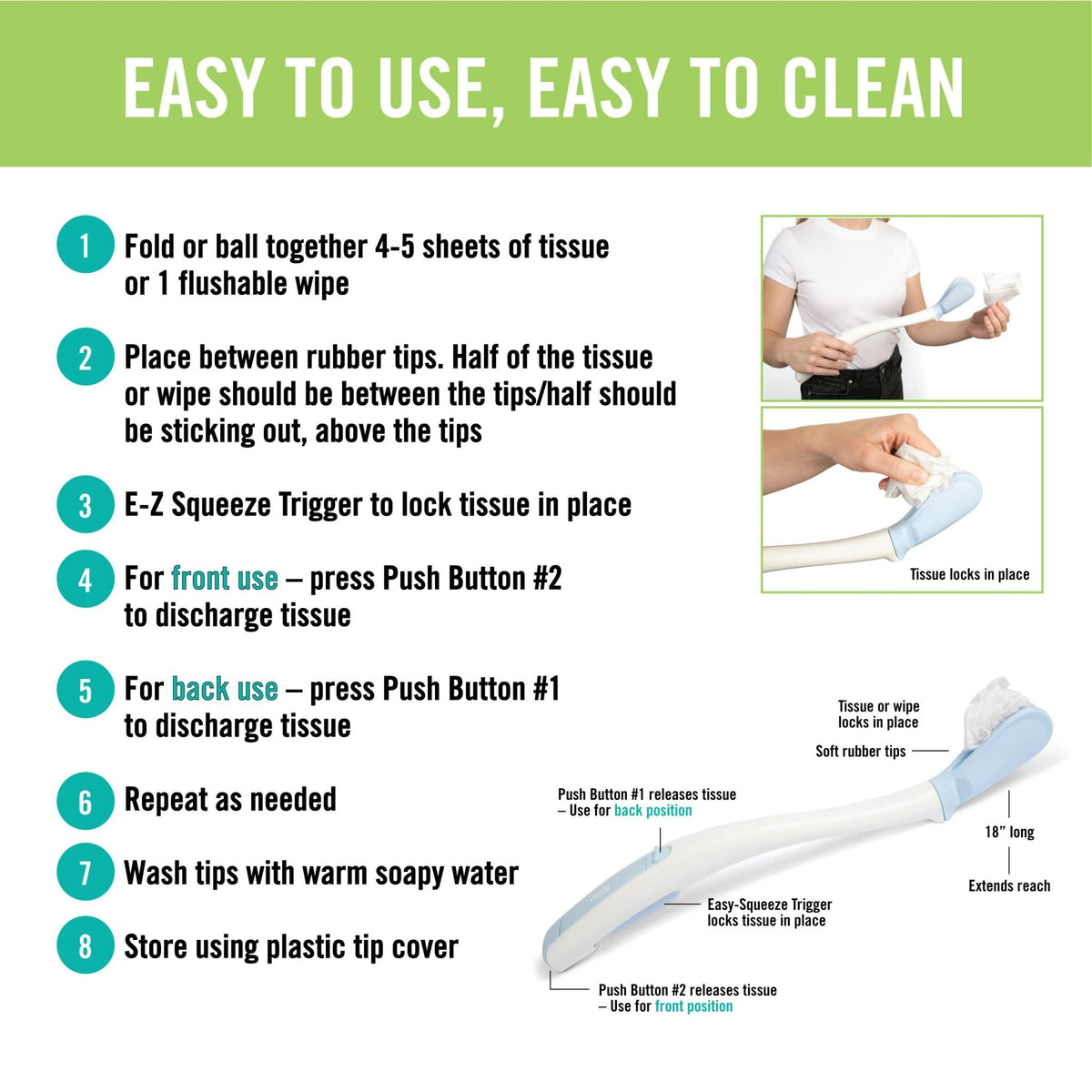 Juvo Toilet Aid - Personal Bottom Wiping Tool, Bathroom Mobility Aid for Disabled, Elderly, and Surgery Recovery - 18" long wand with hygienic cover - thewildfolk Juvo Toilet Aid - Personal Bottom Wiping Tool, Bathroom Mobility Aid for Disabled, Elderly, and Surgery Recovery - 18" long wand with hygienic cover