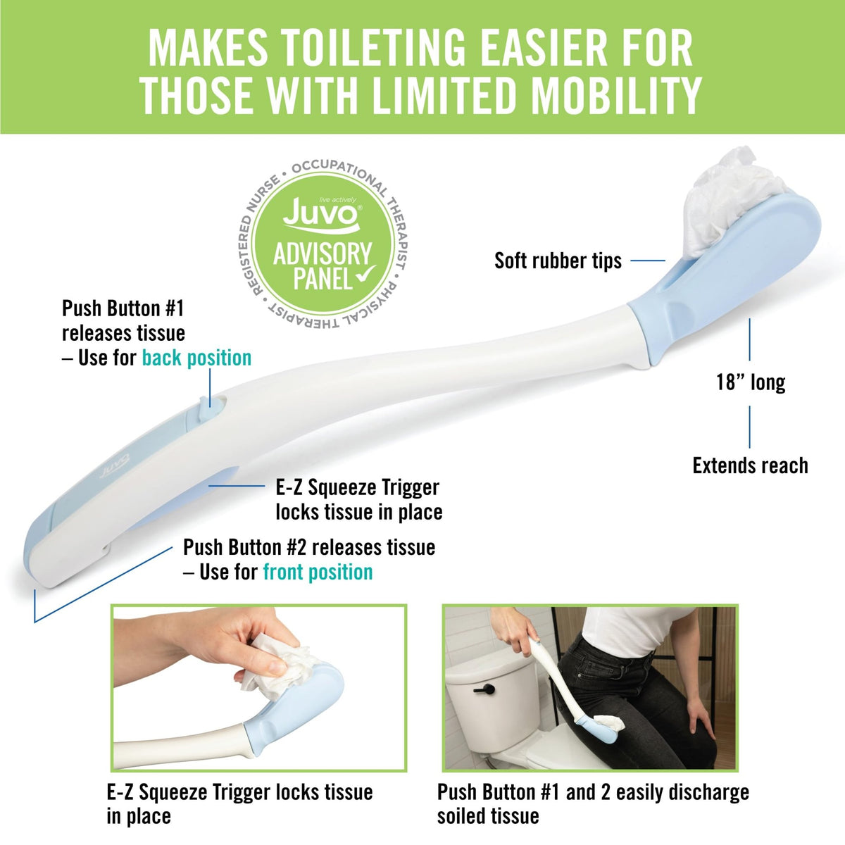 Juvo Toilet Aid - Personal Bottom Wiping Tool, Bathroom Mobility Aid for Disabled, Elderly, and Surgery Recovery - 18" long wand with hygienic cover - thewildfolk Juvo Toilet Aid - Personal Bottom Wiping Tool, Bathroom Mobility Aid for Disabled, Elderly, and Surgery Recovery - 18" long wand with hygienic cover