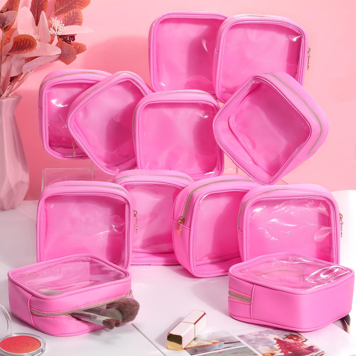 Kacctyen 12 Pcs Mini Square Makeup Bag 5.12 Inch Small Pink Nylon Pouch for Purse Mini Transparent Nylon Pouch with Zipper Small Cosmetic Travel Makeup Bag Purse Organizer for Women - thewildfolk Kacctyen 12 Pcs Mini Square Makeup Bag 5.12 Inch Small Pink Nylon Pouch for Purse Mini Transparent Nylon Pouch with Zipper Small Cosmetic Travel Makeup Bag Purse Organizer for Women