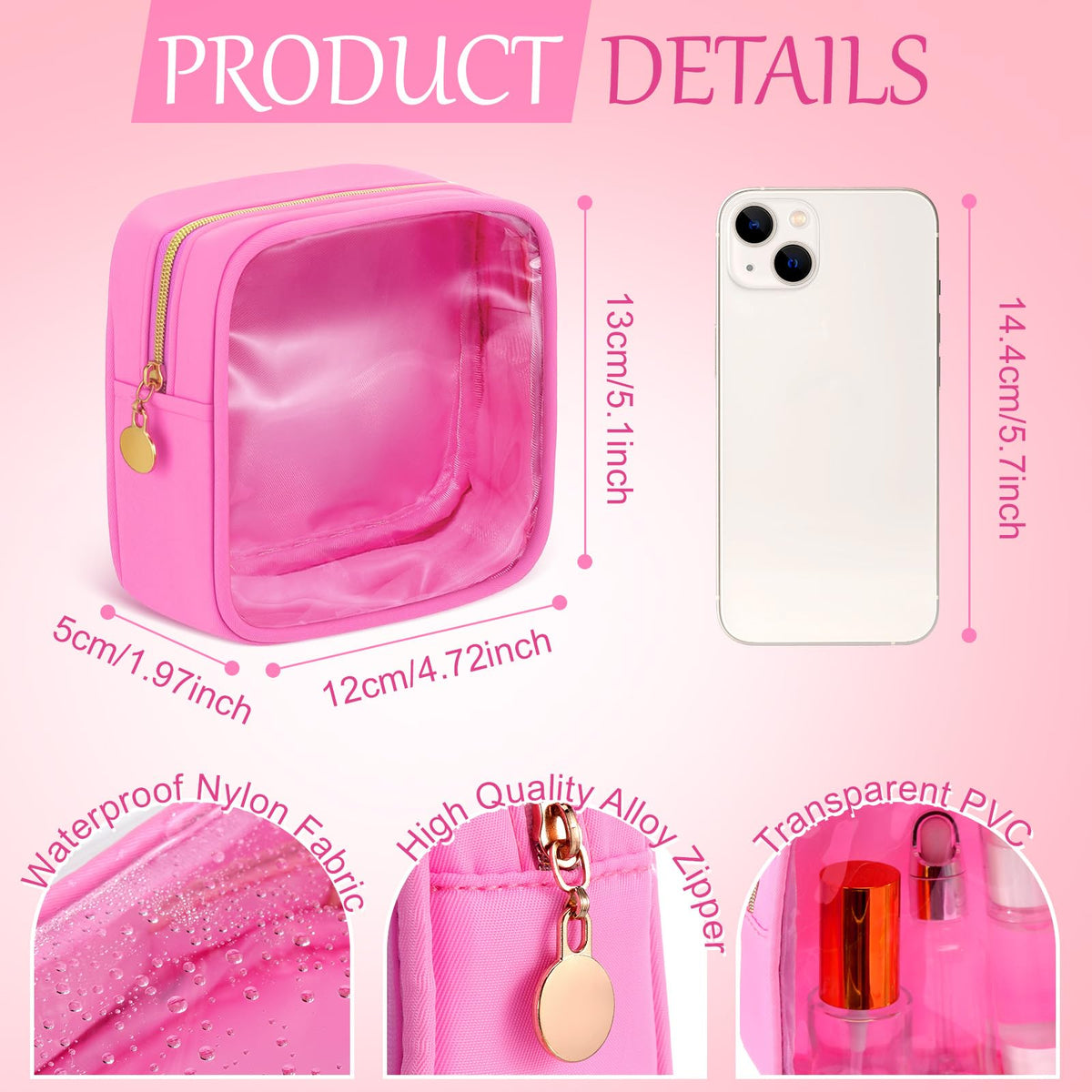 Kacctyen 12 Pcs Mini Square Makeup Bag 5.12 Inch Small Pink Nylon Pouch for Purse Mini Transparent Nylon Pouch with Zipper Small Cosmetic Travel Makeup Bag Purse Organizer for Women - thewildfolk Kacctyen 12 Pcs Mini Square Makeup Bag 5.12 Inch Small Pink Nylon Pouch for Purse Mini Transparent Nylon Pouch with Zipper Small Cosmetic Travel Makeup Bag Purse Organizer for Women