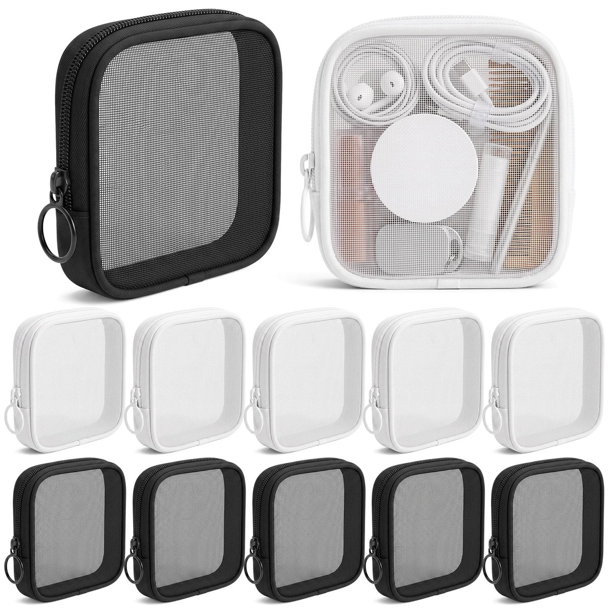 Kacctyen 12 Pcs Mini Zipper Nylon Mesh Pouch, Black,White - thewildfolk Kacctyen 12 Pcs Mini Zipper Nylon Mesh Pouch, Black,White
