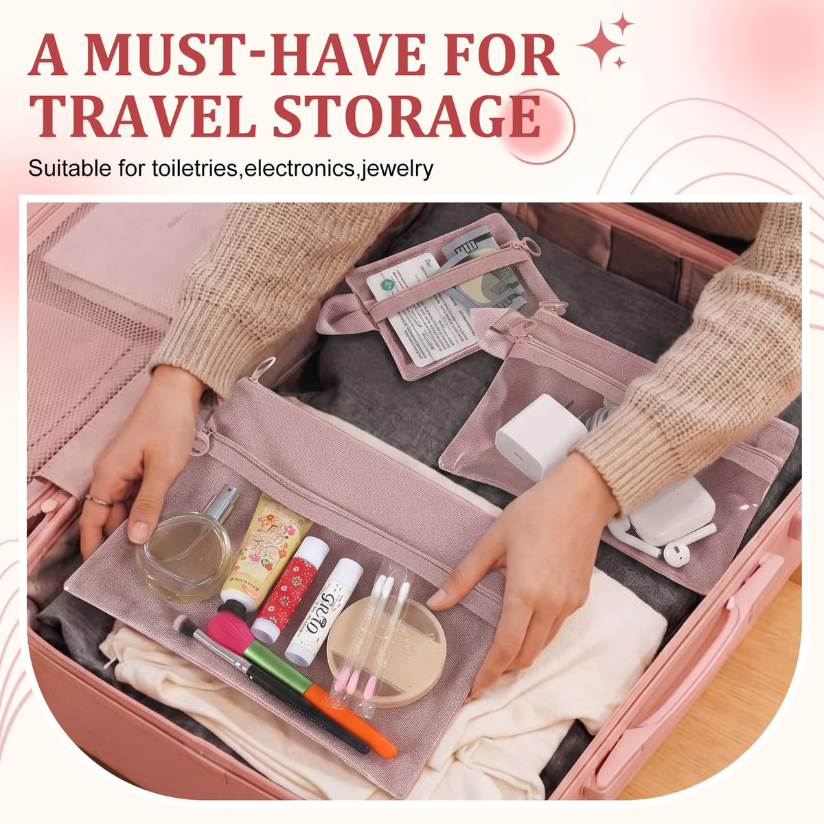 Kacctyen 3 Pack Clear Makeup Bag Set for Women, Pouch with Zipper Cosmetic Pouches Waterproof PVC Toiletry Bag Travel Purse Organizer Insert Double-layer Pocket for Small Items Storage(Pink) - thewildfolk Kacctyen 3 Pack Clear Makeup Bag Set for Women, Pouch with Zipper Cosmetic Pouches Waterproof PVC Toiletry Bag Travel Purse Organizer Insert Double-layer Pocket for Small Items Storage(Pink)