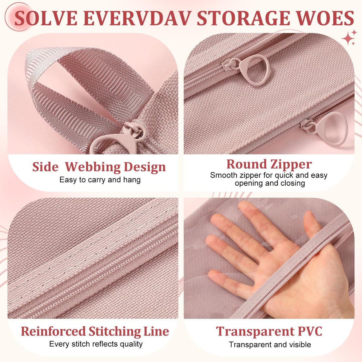 Kacctyen 3 Pack Clear Makeup Bag Set for Women, Pouch with Zipper Cosmetic Pouches Waterproof PVC Toiletry Bag Travel Purse Organizer Insert Double-layer Pocket for Small Items Storage(Pink) - thewildfolk Kacctyen 3 Pack Clear Makeup Bag Set for Women, Pouch with Zipper Cosmetic Pouches Waterproof PVC Toiletry Bag Travel Purse Organizer Insert Double-layer Pocket for Small Items Storage(Pink)