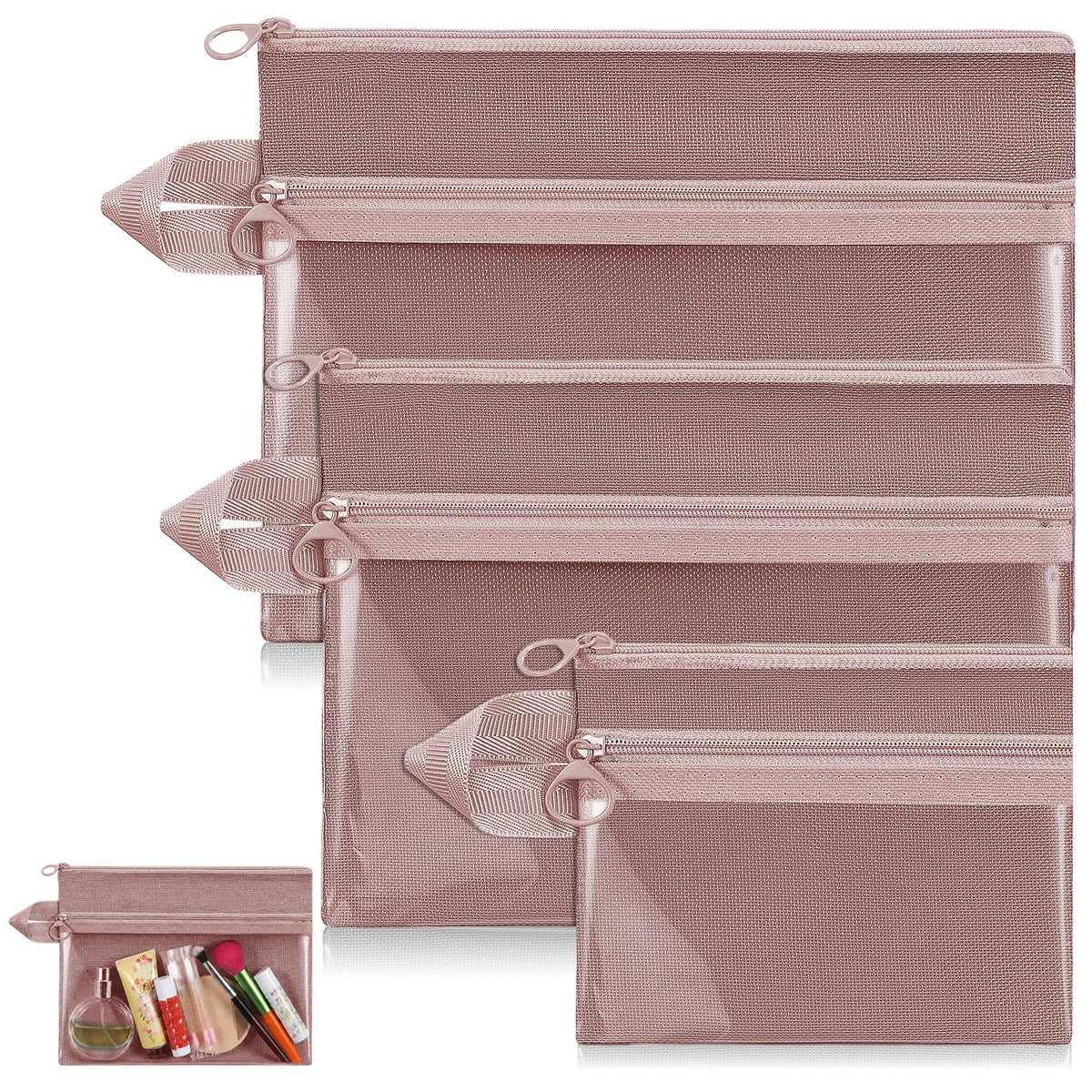 Kacctyen 3 Pack Clear Makeup Bag Set for Women, Pouch with Zipper Cosmetic Pouches Waterproof PVC Toiletry Bag Travel Purse Organizer Insert Double-layer Pocket for Small Items Storage(Pink) - thewildfolk Kacctyen 3 Pack Clear Makeup Bag Set for Women, Pouch with Zipper Cosmetic Pouches Waterproof PVC Toiletry Bag Travel Purse Organizer Insert Double-layer Pocket for Small Items Storage(Pink)