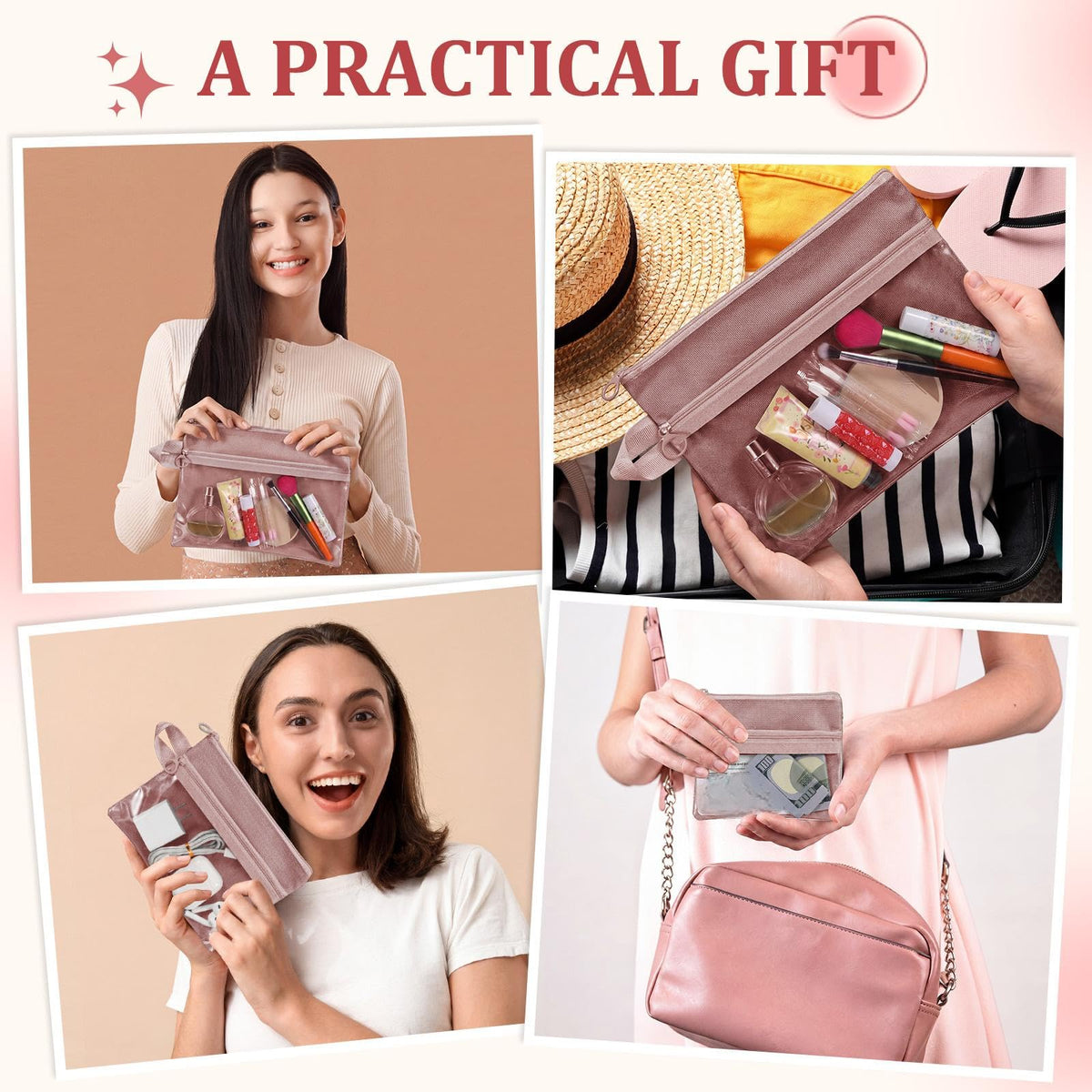 Kacctyen 3 Pack Clear Makeup Bag Set for Women, Pouch with Zipper Cosmetic Pouches Waterproof PVC Toiletry Bag Travel Purse Organizer Insert Double-layer Pocket for Small Items Storage(Pink) - thewildfolk Kacctyen 3 Pack Clear Makeup Bag Set for Women, Pouch with Zipper Cosmetic Pouches Waterproof PVC Toiletry Bag Travel Purse Organizer Insert Double-layer Pocket for Small Items Storage(Pink)