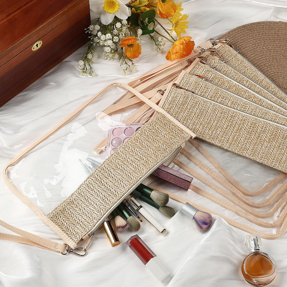 Kajaia 6 Pcs Boho Clear Cosmetic Bags Flat Zipper Pouches for Women Small Toiletry Makeup Bag Waterproof Cosmetic Pouch Clear Zipper Pouches Portable Organizer Makeup Pouch for Travel(Boho Beige) - thewildfolk Kajaia 6 Pcs Boho Clear Cosmetic Bags Flat Zipper Pouches for Women Small Toiletry Makeup Bag Waterproof Cosmetic Pouch Clear Zipper Pouches Portable Organizer Makeup Pouch for Travel(Boho Beige)