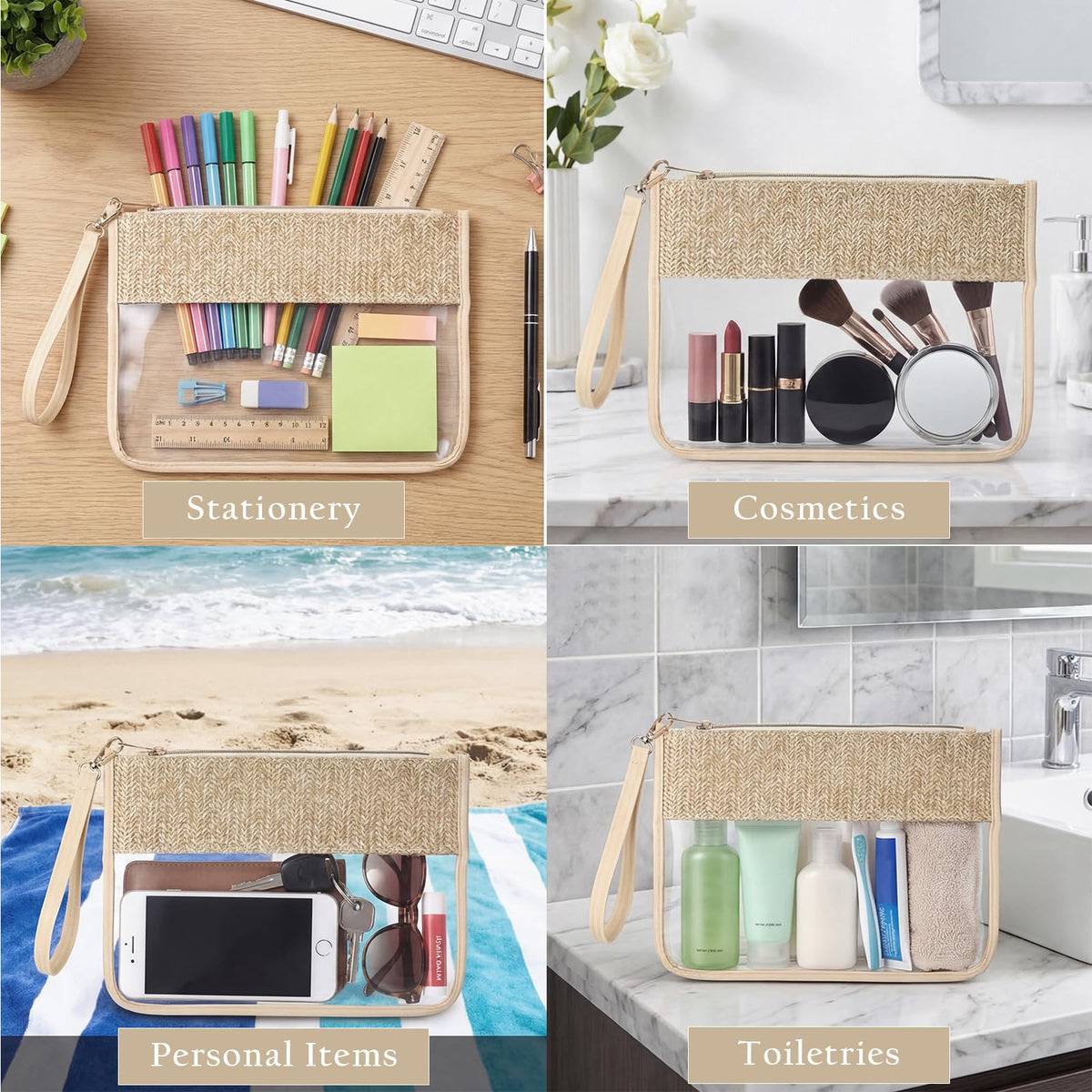 Kajaia 6 Pcs Boho Clear Cosmetic Bags Flat Zipper Pouches for Women Small Toiletry Makeup Bag Waterproof Cosmetic Pouch Clear Zipper Pouches Portable Organizer Makeup Pouch for Travel(Boho Beige) - thewildfolk Kajaia 6 Pcs Boho Clear Cosmetic Bags Flat Zipper Pouches for Women Small Toiletry Makeup Bag Waterproof Cosmetic Pouch Clear Zipper Pouches Portable Organizer Makeup Pouch for Travel(Boho Beige)