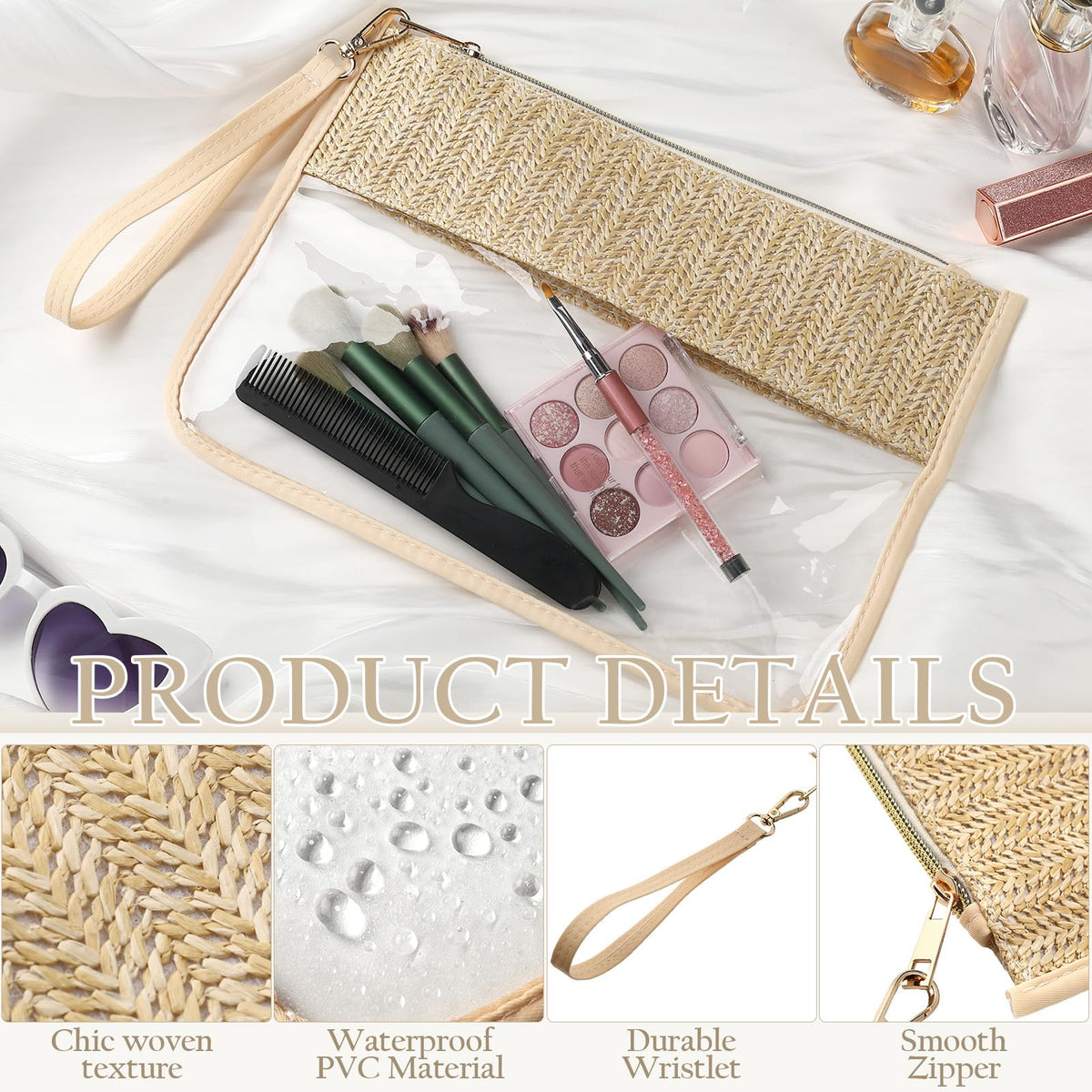 Kajaia 6 Pcs Boho Clear Cosmetic Bags Flat Zipper Pouches for Women Small Toiletry Makeup Bag Waterproof Cosmetic Pouch Clear Zipper Pouches Portable Organizer Makeup Pouch for Travel(Boho Beige) - thewildfolk Kajaia 6 Pcs Boho Clear Cosmetic Bags Flat Zipper Pouches for Women Small Toiletry Makeup Bag Waterproof Cosmetic Pouch Clear Zipper Pouches Portable Organizer Makeup Pouch for Travel(Boho Beige)