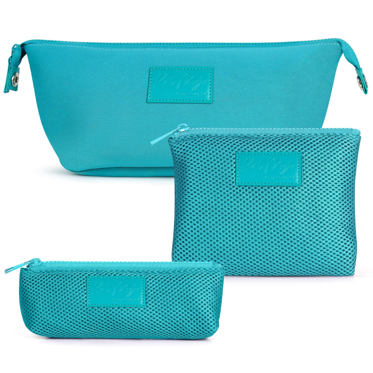 Kat Myhr Neoprene Washable Travel Makeup & Cosmetic Bag Set, 2 Air Mesh Pouches,100% Neoprene Toiletry Bag, Large Water Resistant Travel Bag for Toiletries, Makeup Cosmetic Travel Bag (Turquoise) - thewildfolk Kat Myhr Neoprene Washable Travel Makeup & Cosmetic Bag Set, 2 Air Mesh Pouches,100% Neoprene Toiletry Bag, Large Water Resistant Travel Bag for Toiletries, Makeup Cosmetic Travel Bag (Turquoise)