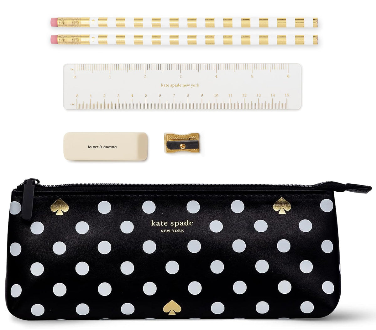 kate spade new york Pen and Pencil Case with Office Supplies, Zip Pouch Includes 2 Pencils, Sharpener, Eraser, and Ruler, Polka Dots (black/white) - thewildfolk kate spade new york Pen and Pencil Case with Office Supplies, Zip Pouch Includes 2 Pencils, Sharpener, Eraser, and Ruler, Polka Dots (black/white)