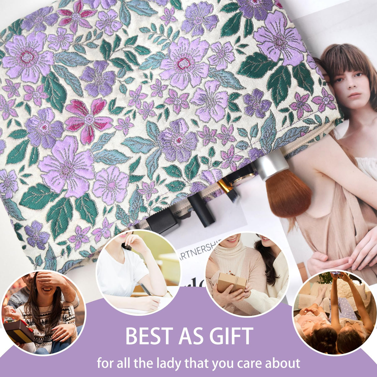 KeYaMee Make Up Bag Cosmetic Bags for Travel Women Floral Organizer Pouch - thewildfolk KeYaMee Make Up Bag Cosmetic Bags for Travel Women Floral Organizer Pouch