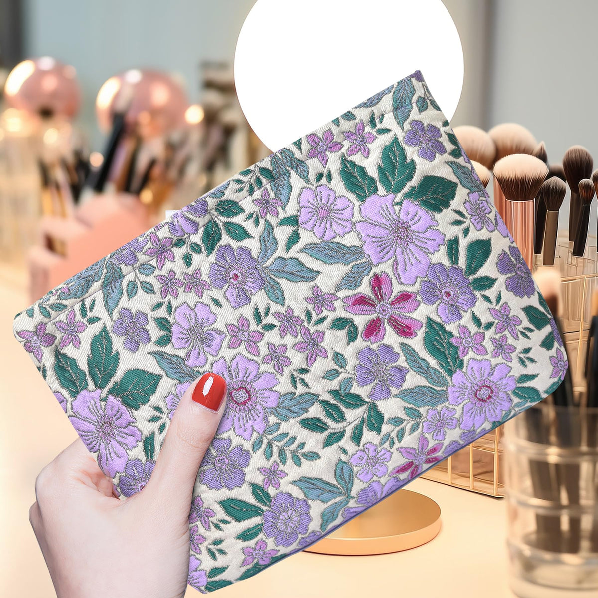 KeYaMee Make Up Bag Cosmetic Bags for Travel Women Floral Organizer Pouch - thewildfolk KeYaMee Make Up Bag Cosmetic Bags for Travel Women Floral Organizer Pouch