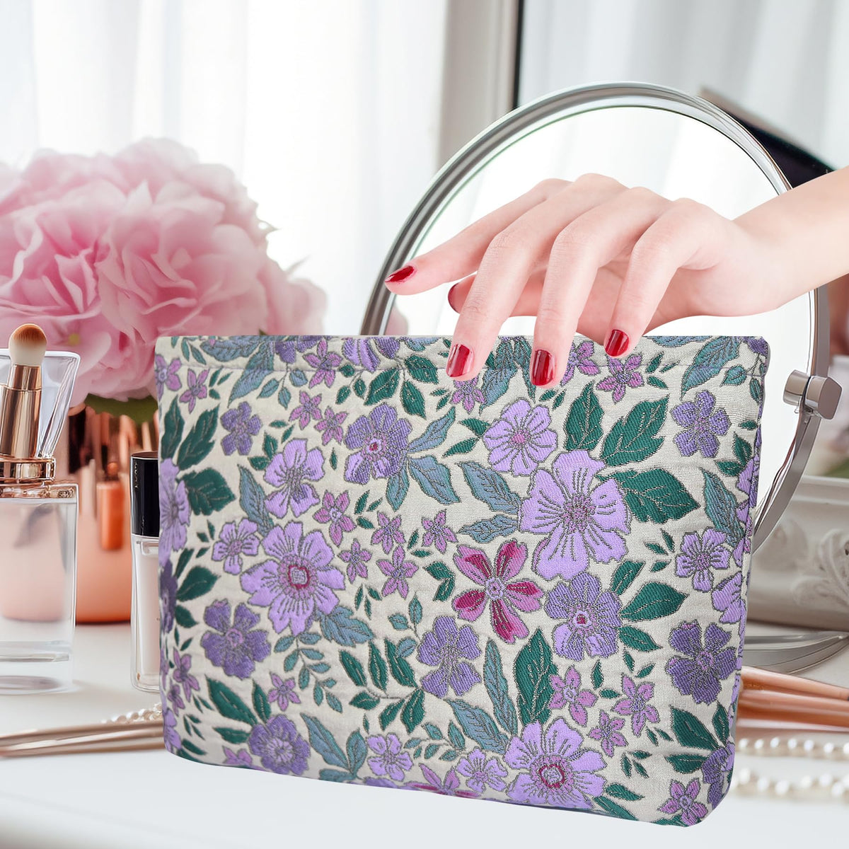 KeYaMee Make Up Bag Cosmetic Bags for Travel Women Floral Organizer Pouch - thewildfolk KeYaMee Make Up Bag Cosmetic Bags for Travel Women Floral Organizer Pouch