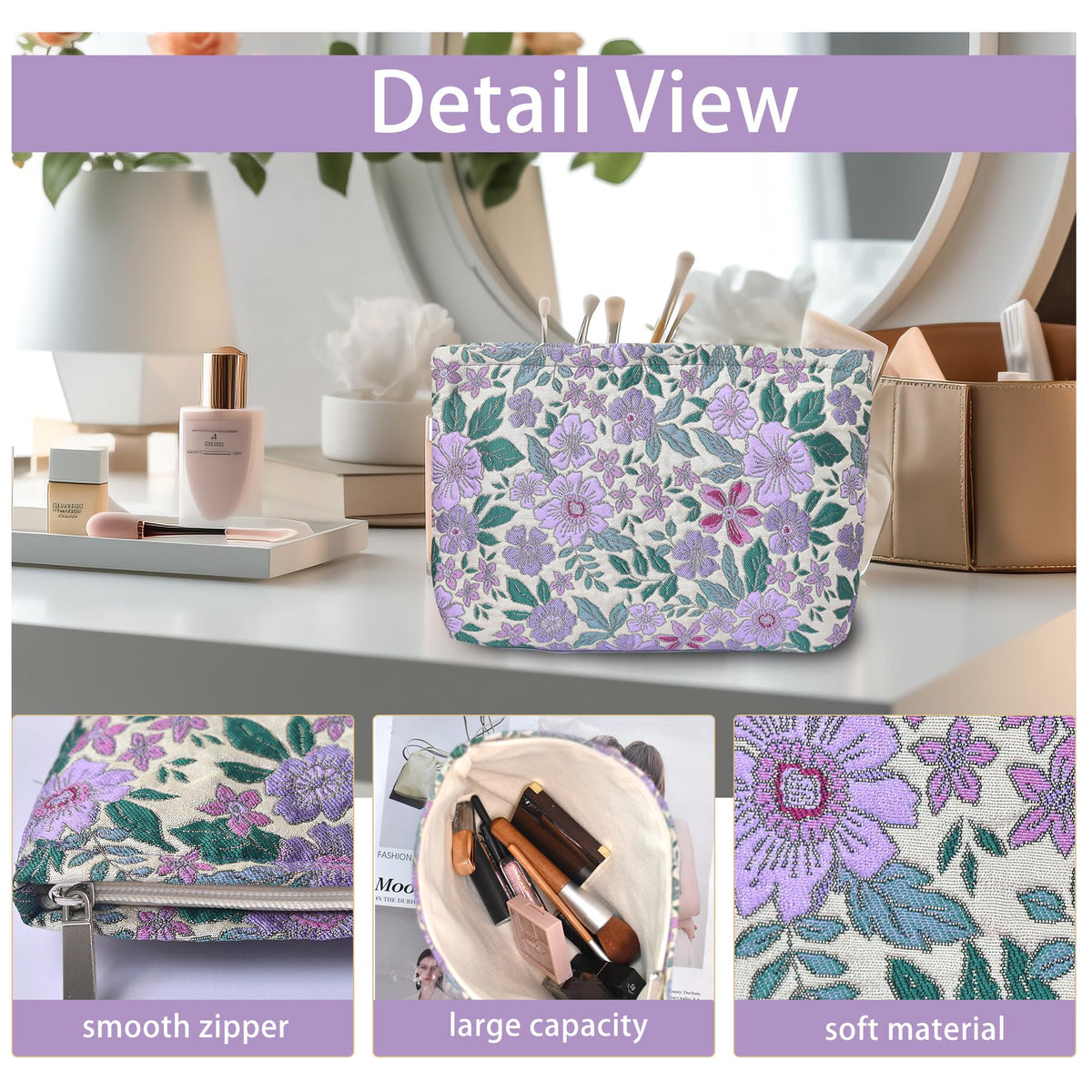KeYaMee Make Up Bag Cosmetic Bags for Travel Women Floral Organizer Pouch - thewildfolk KeYaMee Make Up Bag Cosmetic Bags for Travel Women Floral Organizer Pouch