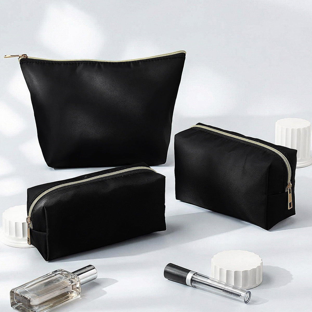 Kigeli 3 Pcs Nylon Makeup Bag Set for Women Aesthetic Cosmetic Bag with Interior Pocketes Preppy Cute Purse Pouch Makeup Brushes Storage Organizer for Travel(Black) - thewildfolk Kigeli 3 Pcs Nylon Makeup Bag Set for Women Aesthetic Cosmetic Bag with Interior Pocketes Preppy Cute Purse Pouch Makeup Brushes Storage Organizer for Travel(Black)