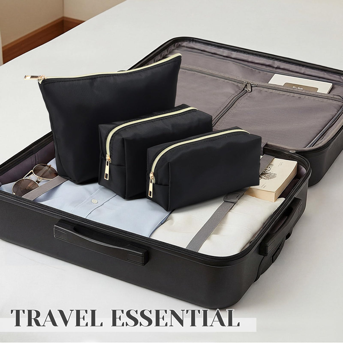 Kigeli 3 Pcs Nylon Makeup Bag Set for Women Aesthetic Cosmetic Bag with Interior Pocketes Preppy Cute Purse Pouch Makeup Brushes Storage Organizer for Travel(Black) - thewildfolk Kigeli 3 Pcs Nylon Makeup Bag Set for Women Aesthetic Cosmetic Bag with Interior Pocketes Preppy Cute Purse Pouch Makeup Brushes Storage Organizer for Travel(Black)