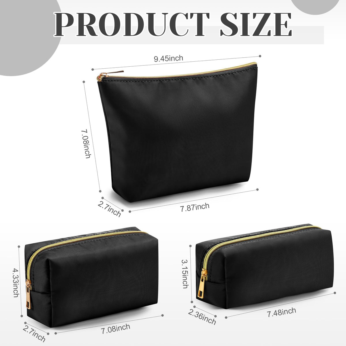 Kigeli 3 Pcs Nylon Makeup Bag Set for Women Aesthetic Cosmetic Bag with Interior Pocketes Preppy Cute Purse Pouch Makeup Brushes Storage Organizer for Travel(Black) - thewildfolk Kigeli 3 Pcs Nylon Makeup Bag Set for Women Aesthetic Cosmetic Bag with Interior Pocketes Preppy Cute Purse Pouch Makeup Brushes Storage Organizer for Travel(Black)