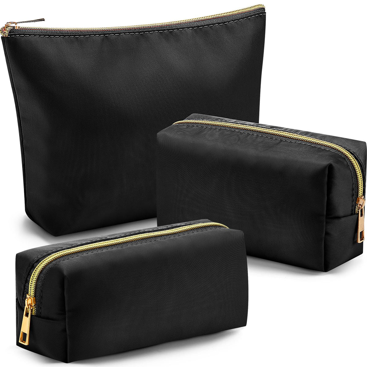 Kigeli 3 Pcs Nylon Makeup Bag Set for Women Aesthetic Cosmetic Bag with Interior Pocketes Preppy Cute Purse Pouch Makeup Brushes Storage Organizer for Travel(Black) - thewildfolk Kigeli 3 Pcs Nylon Makeup Bag Set for Women Aesthetic Cosmetic Bag with Interior Pocketes Preppy Cute Purse Pouch Makeup Brushes Storage Organizer for Travel(Black)