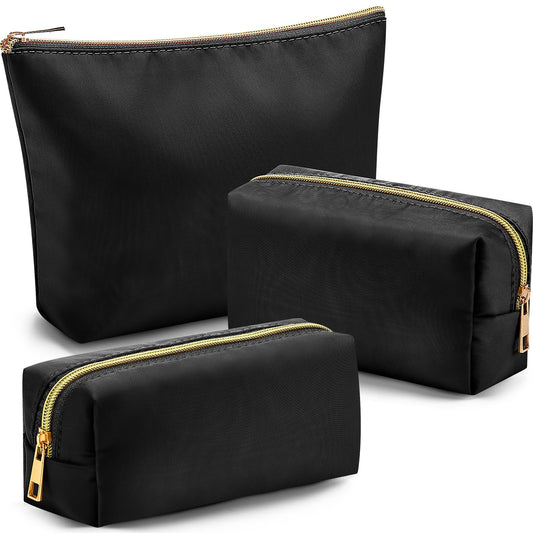 Kigeli 3 Pcs Nylon Makeup Bag Set for Women Aesthetic Cosmetic Bag with Interior Pocketes Preppy Cute Purse Pouch Makeup Brushes Storage Organizer for Travel(Black) - thewildfolk Kigeli 3 Pcs Nylon Makeup Bag Set for Women Aesthetic Cosmetic Bag with Interior Pocketes Preppy Cute Purse Pouch Makeup Brushes Storage Organizer for Travel(Black)
