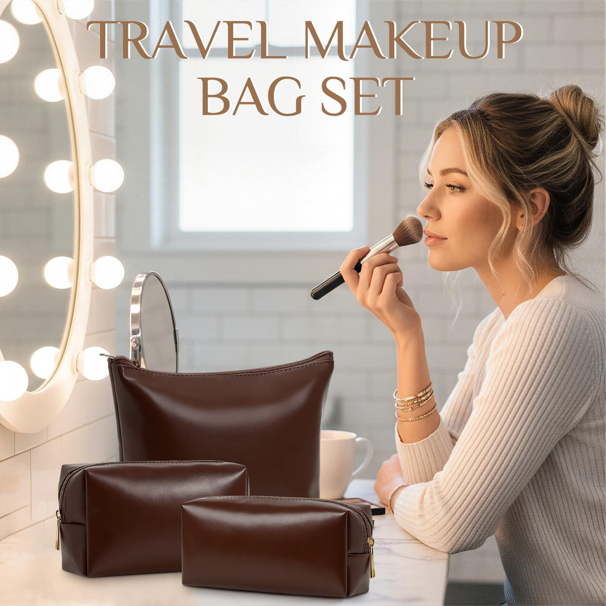 Kigeli 3 Piece Leather Makeup Bag Set Graduation Women Gifts PU Leather Makeup Toiletry Bag Bridesmaid Cosmetic Pouch Small Aesthetic Travel Purse for Wedding Birthday Women Gifts(Coffee) - thewildfolk Kigeli 3 Piece Leather Makeup Bag Set Graduation Women Gifts PU Leather Makeup Toiletry Bag Bridesmaid Cosmetic Pouch Small Aesthetic Travel Purse for Wedding Birthday Women Gifts(Coffee)