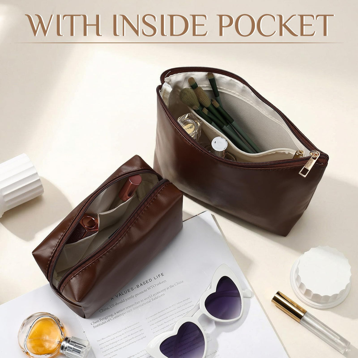 Kigeli 3 Piece Leather Makeup Bag Set Graduation Women Gifts PU Leather Makeup Toiletry Bag Bridesmaid Cosmetic Pouch Small Aesthetic Travel Purse for Wedding Birthday Women Gifts(Coffee) - thewildfolk Kigeli 3 Piece Leather Makeup Bag Set Graduation Women Gifts PU Leather Makeup Toiletry Bag Bridesmaid Cosmetic Pouch Small Aesthetic Travel Purse for Wedding Birthday Women Gifts(Coffee)
