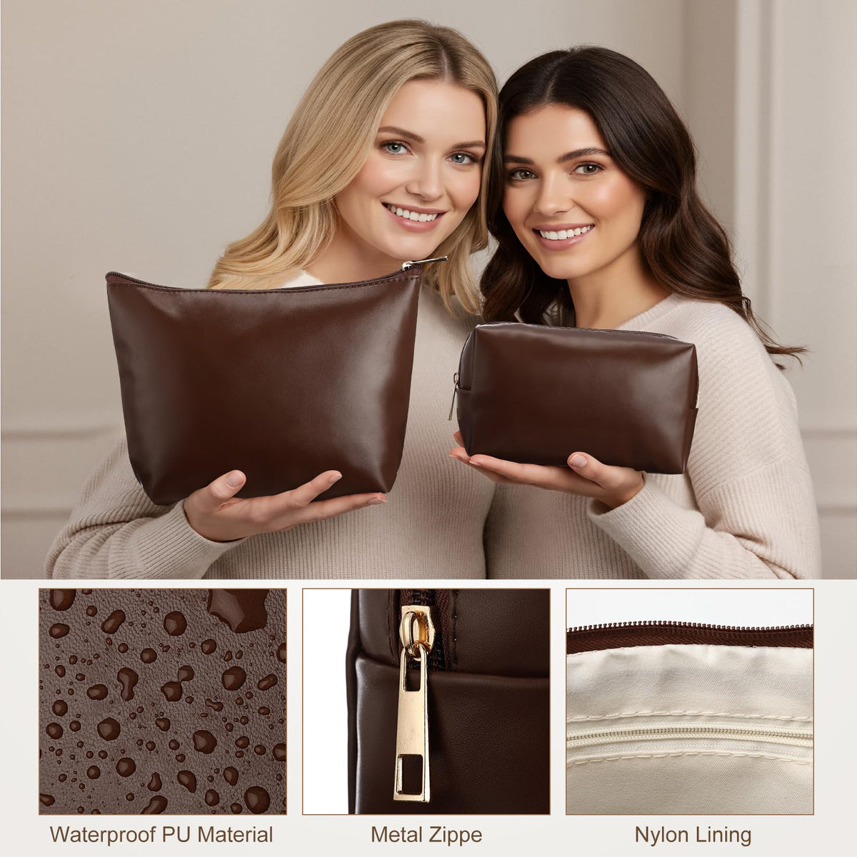 Kigeli 3 Piece Leather Makeup Bag Set Graduation Women Gifts PU Leather Makeup Toiletry Bag Bridesmaid Cosmetic Pouch Small Aesthetic Travel Purse for Wedding Birthday Women Gifts(Coffee) - thewildfolk Kigeli 3 Piece Leather Makeup Bag Set Graduation Women Gifts PU Leather Makeup Toiletry Bag Bridesmaid Cosmetic Pouch Small Aesthetic Travel Purse for Wedding Birthday Women Gifts(Coffee)