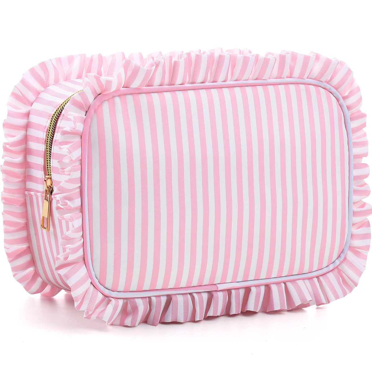Kigeli Ruffle Makeup Bag Preppy Makeup Pouch Large Travel Cosmetic Bag Nylon Waterproof Toiletry Make up Organizer for Women(Striped,Pink) - thewildfolk Kigeli Ruffle Makeup Bag Preppy Makeup Pouch Large Travel Cosmetic Bag Nylon Waterproof Toiletry Make up Organizer for Women(Striped,Pink)