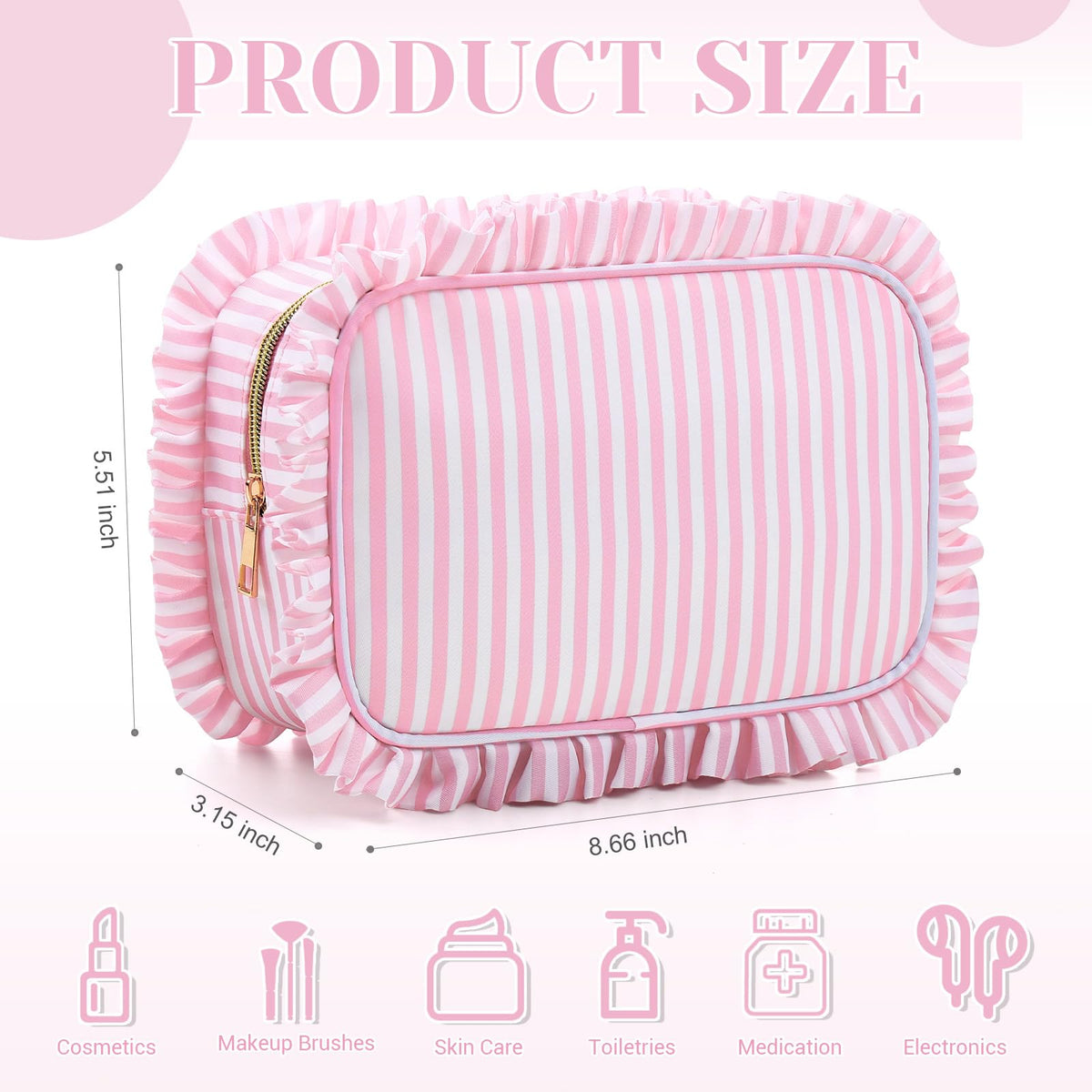 Kigeli Ruffle Makeup Bag Preppy Makeup Pouch Large Travel Cosmetic Bag Nylon Waterproof Toiletry Make up Organizer for Women(Striped,Pink) - thewildfolk Kigeli Ruffle Makeup Bag Preppy Makeup Pouch Large Travel Cosmetic Bag Nylon Waterproof Toiletry Make up Organizer for Women(Striped,Pink)