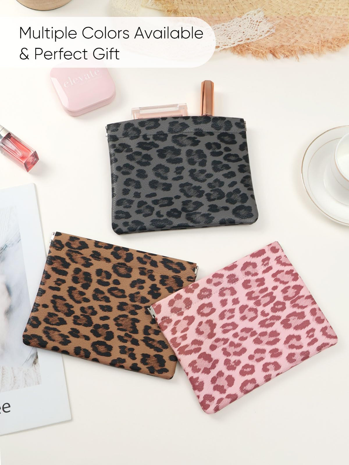Ksriylm Leopard Leather Small Makeup Pouch for Women,Cosmetic Accessories Organizer,Waterproof and Portable Cosmetic Bag,Self-closing, No Zipper, Aesthetic Storage Pouch,Lipstick for Purse,Brown - thewildfolk Ksriylm Leopard Leather Small Makeup Pouch for Women,Cosmetic Accessories Organizer,Waterproof and Portable Cosmetic Bag,Self-closing, No Zipper, Aesthetic Storage Pouch,Lipstick for Purse,Brown