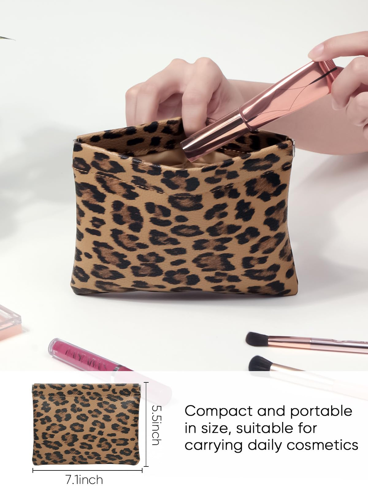 Ksriylm Leopard Leather Small Makeup Pouch for Women,Cosmetic Accessories Organizer,Waterproof and Portable Cosmetic Bag,Self-closing, No Zipper, Aesthetic Storage Pouch,Lipstick for Purse,Brown - thewildfolk Ksriylm Leopard Leather Small Makeup Pouch for Women,Cosmetic Accessories Organizer,Waterproof and Portable Cosmetic Bag,Self-closing, No Zipper, Aesthetic Storage Pouch,Lipstick for Purse,Brown
