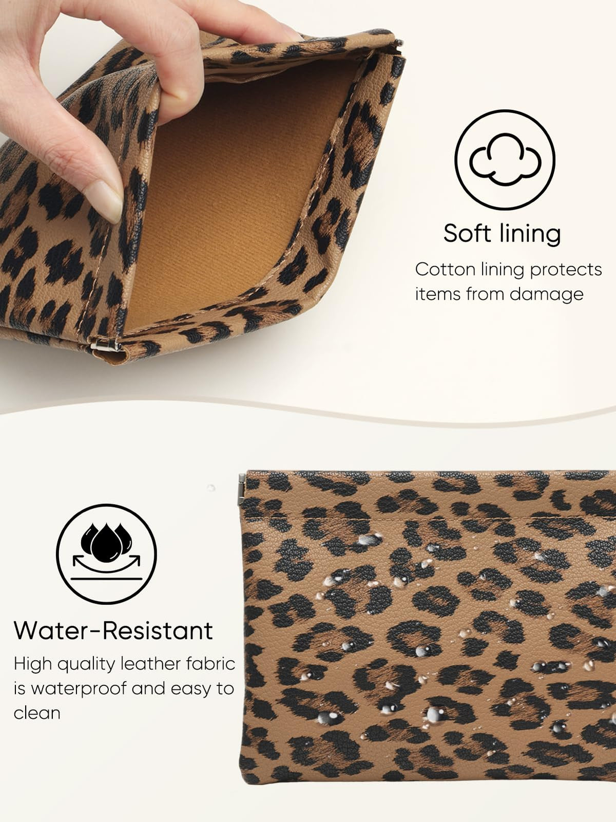Ksriylm Leopard Leather Small Makeup Pouch for Women,Cosmetic Accessories Organizer,Waterproof and Portable Cosmetic Bag,Self-closing, No Zipper, Aesthetic Storage Pouch,Lipstick for Purse,Brown - thewildfolk Ksriylm Leopard Leather Small Makeup Pouch for Women,Cosmetic Accessories Organizer,Waterproof and Portable Cosmetic Bag,Self-closing, No Zipper, Aesthetic Storage Pouch,Lipstick for Purse,Brown