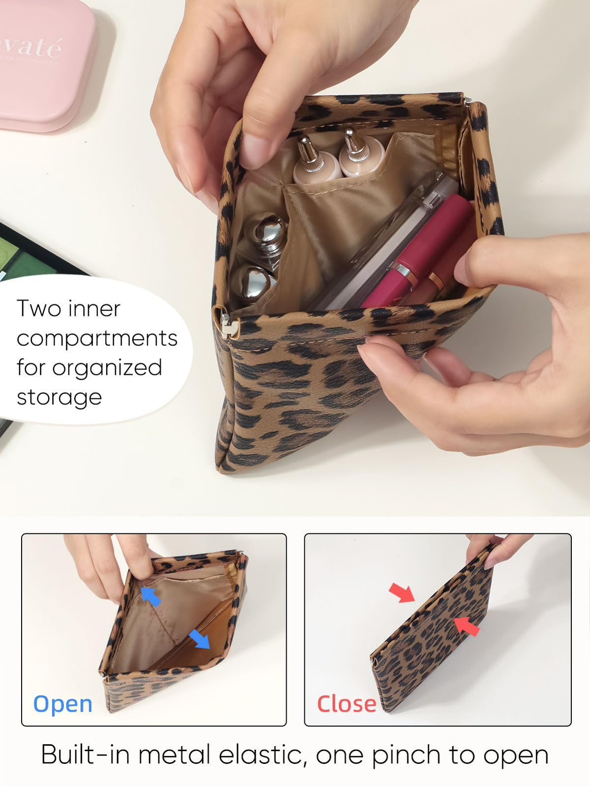 Ksriylm Leopard Leather Small Makeup Pouch for Women,Cosmetic Accessories Organizer,Waterproof and Portable Cosmetic Bag,Self-closing, No Zipper, Aesthetic Storage Pouch,Lipstick for Purse,Brown - thewildfolk Ksriylm Leopard Leather Small Makeup Pouch for Women,Cosmetic Accessories Organizer,Waterproof and Portable Cosmetic Bag,Self-closing, No Zipper, Aesthetic Storage Pouch,Lipstick for Purse,Brown