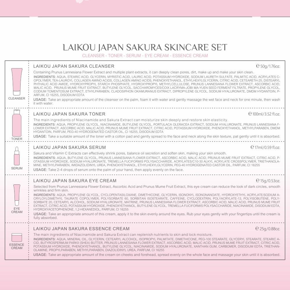 LAIKOU Skin Care Set JAPAN SAKURA Women Beauty Gift Sets Skin Care Kit 5pcs - thewildfolk LAIKOU Skin Care Set JAPAN SAKURA Women Beauty Gift Sets Skin Care Kit 5pcs