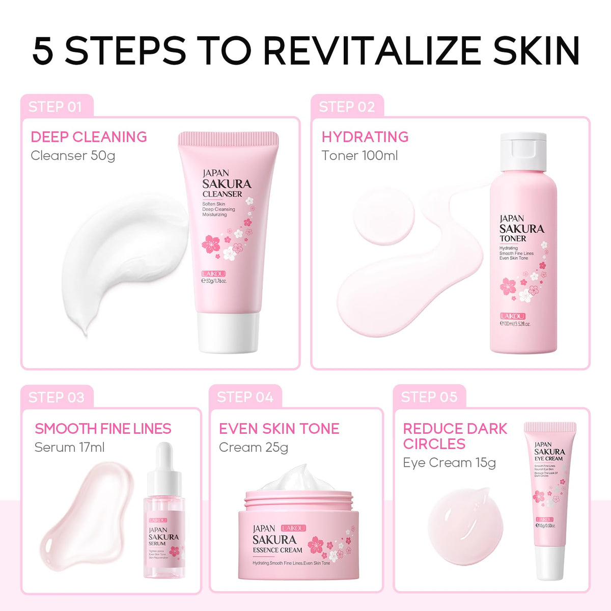 LAIKOU Skin Care Set JAPAN SAKURA Women Beauty Gift Sets Skin Care Kit 5pcs - thewildfolk LAIKOU Skin Care Set JAPAN SAKURA Women Beauty Gift Sets Skin Care Kit 5pcs