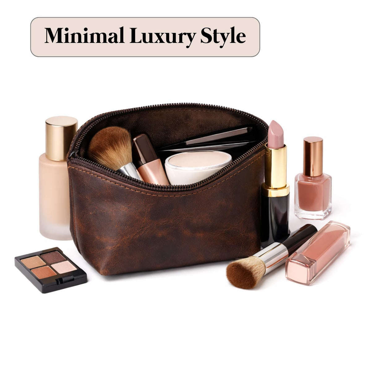 Leather Cosmetic Bag for Women & Men, Handmade Makeup Pouch, Small Travel Toiletry Case, Zippered Jewelry & Coin Organizer, Compact Purse Makeup Storage, Brown Leather (1, Brown, 4 x 4 x 3 Inch) - thewildfolk Leather Cosmetic Bag for Women & Men, Handmade Makeup Pouch, Small Travel Toiletry Case, Zippered Jewelry & Coin Organizer, Compact Purse Makeup Storage, Brown Leather (1, Brown, 4 x 4 x 3 Inch)